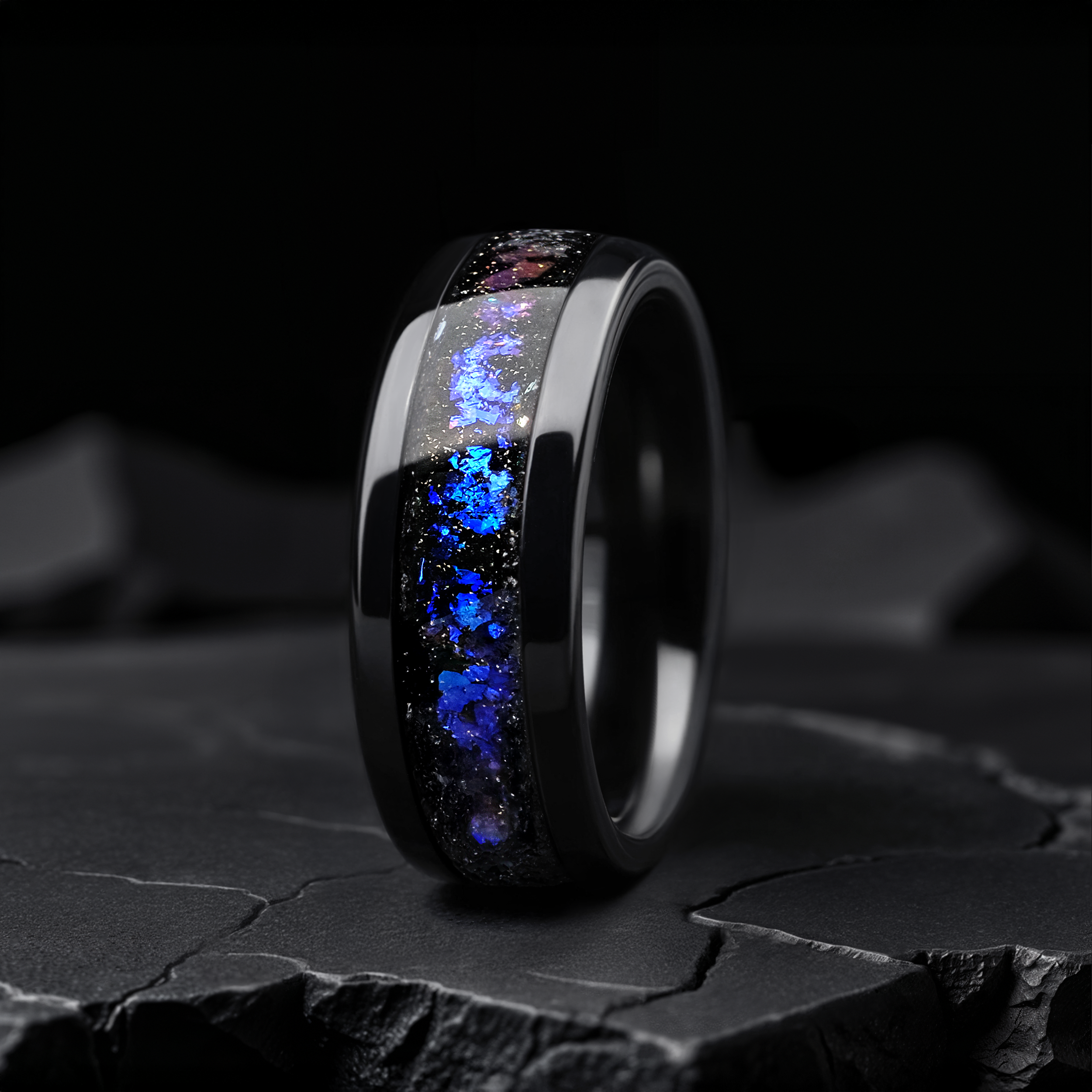 Unique Aqua Tungsten Wedding Ring
