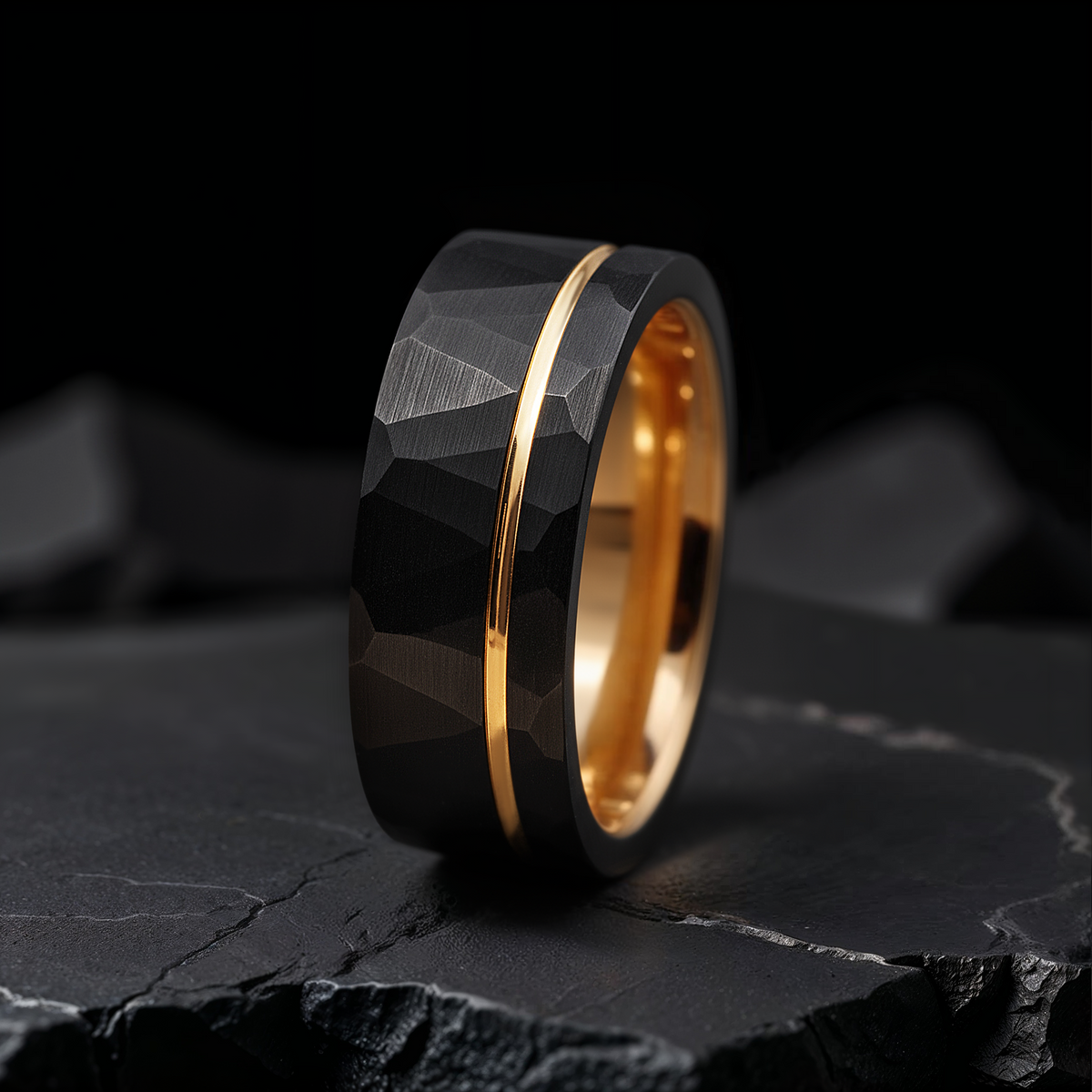 Hammered Black Strip Men Ring | Jonathan West Collection 