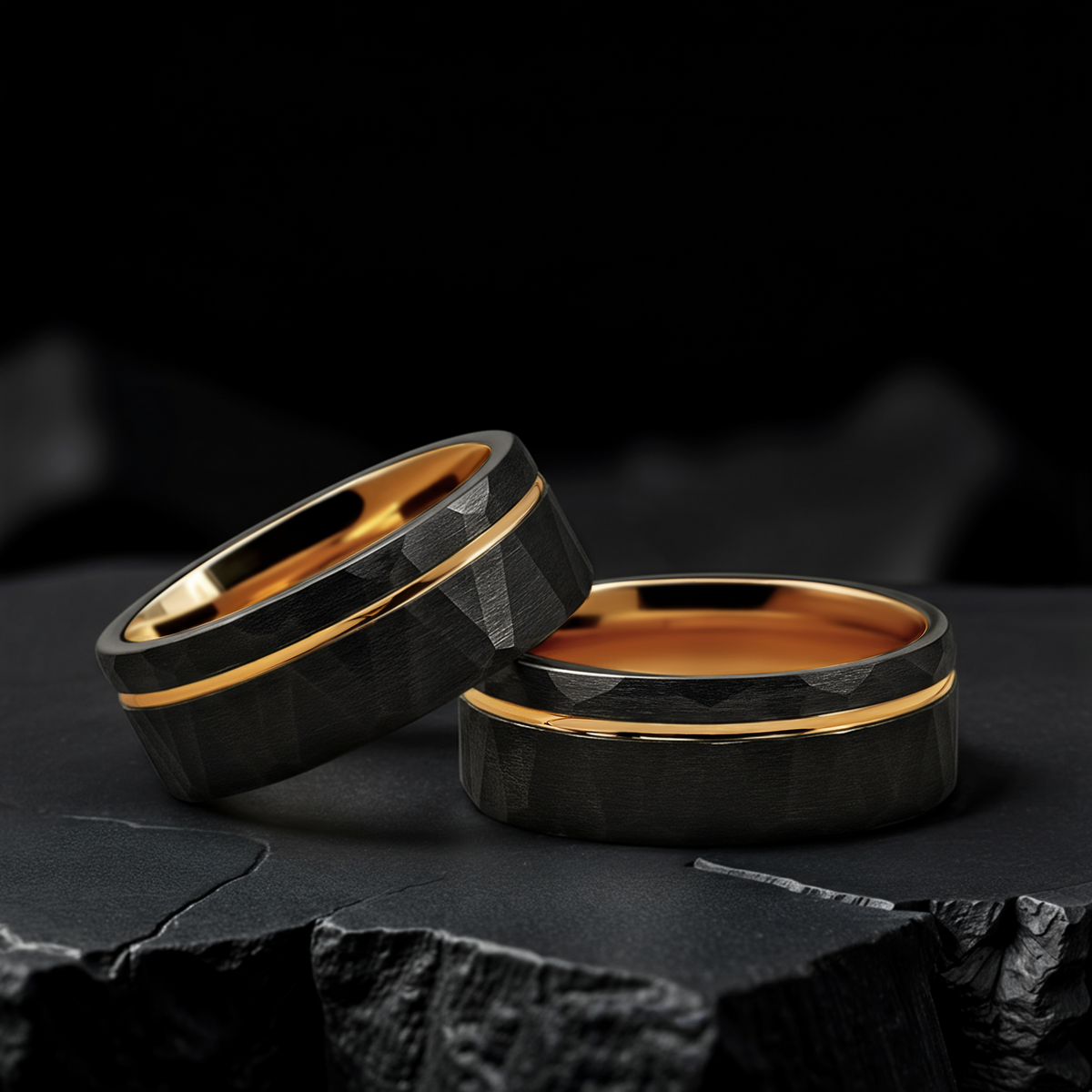 Hammered Black Strip Men Ring | Jonathan West Collection 