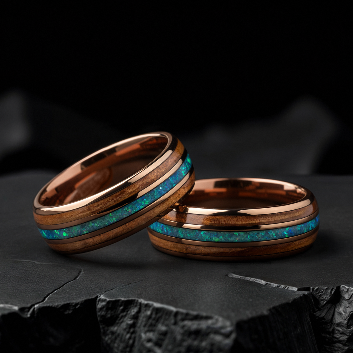 Stellar Oak Men's Tungsten Ring – Galaxy Opal & Koa Wood Band
