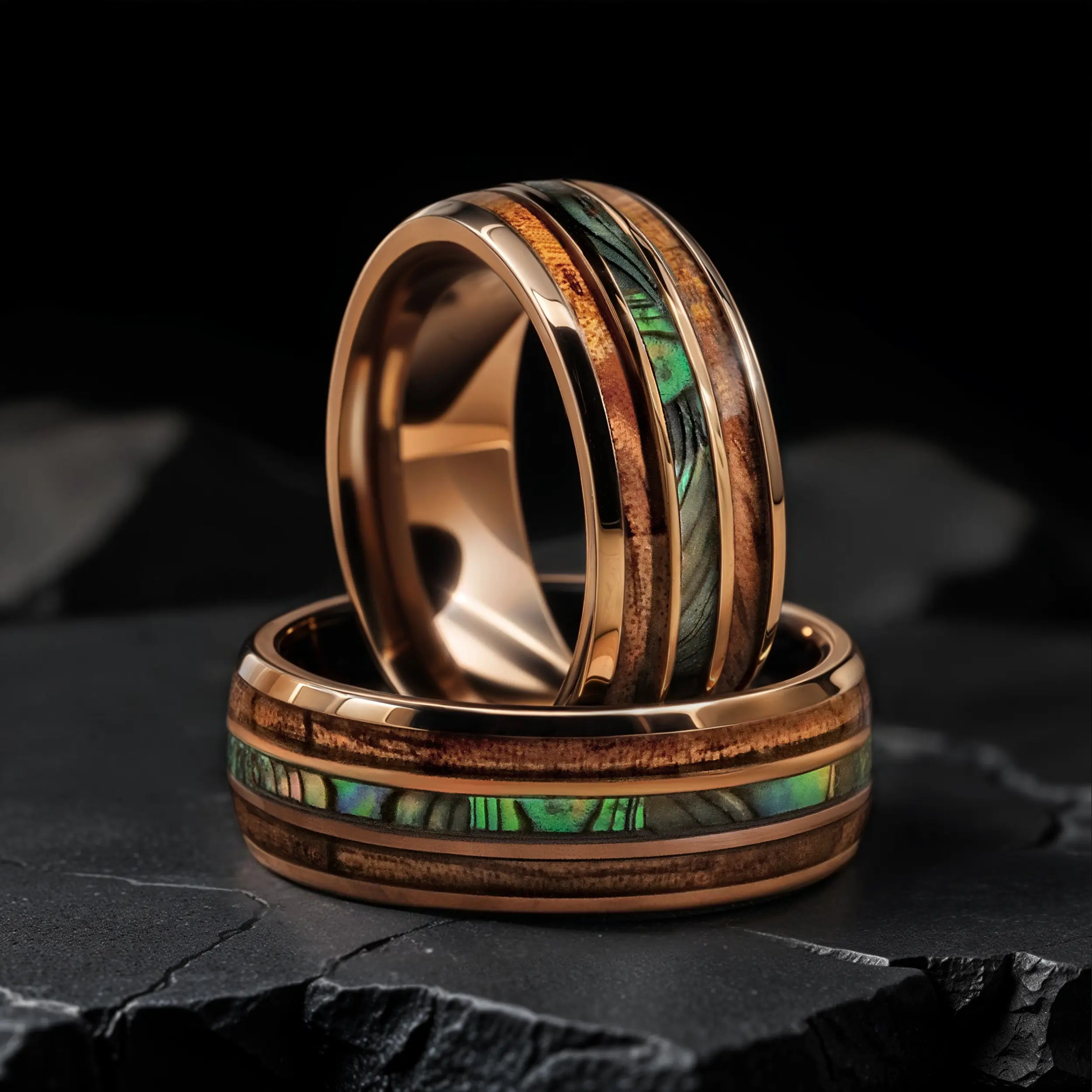 Hawaiian Koa Wood & Abalone Shell Unique Nature Men's Wedding Band