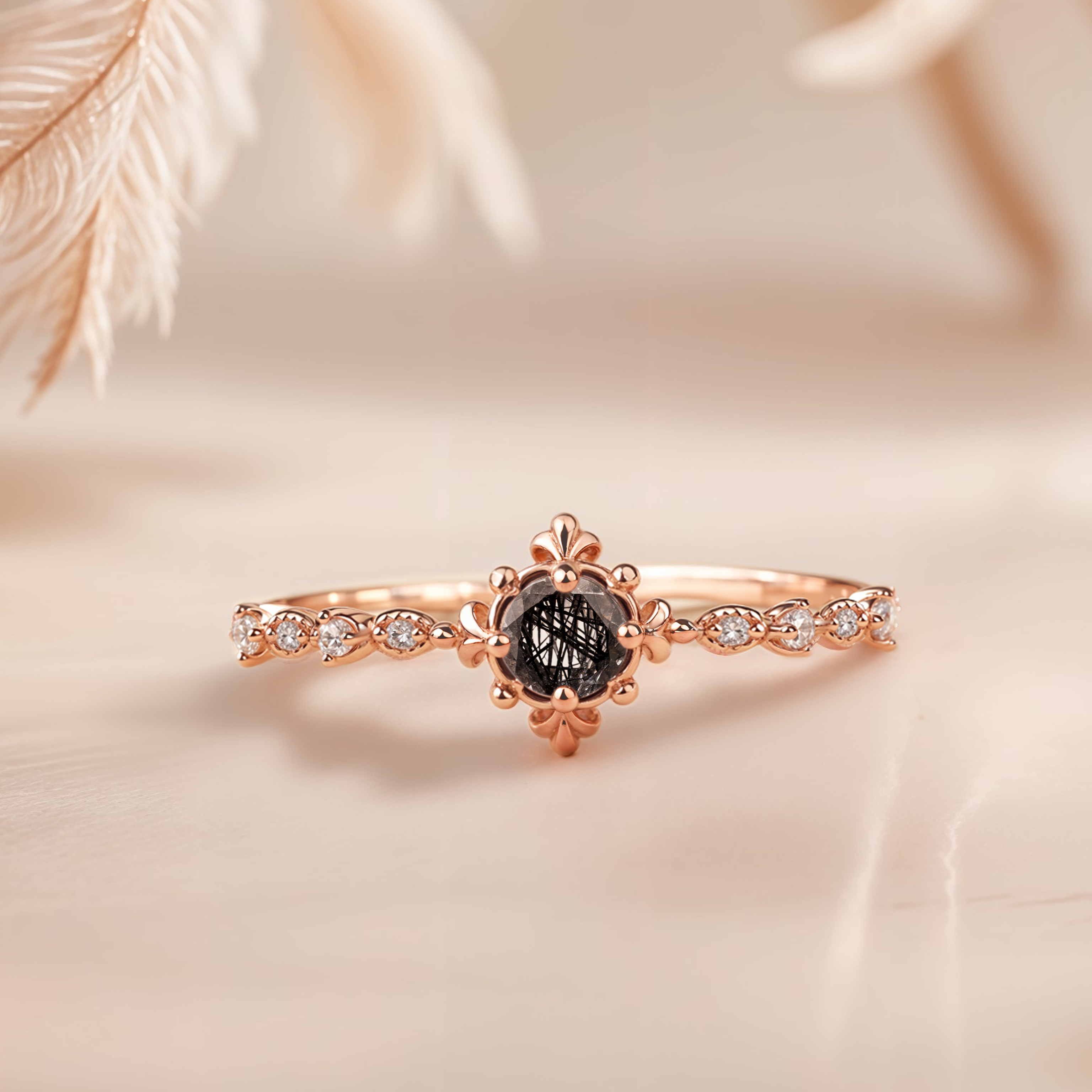 Sparkling Black Rutilated Engagement Ring
