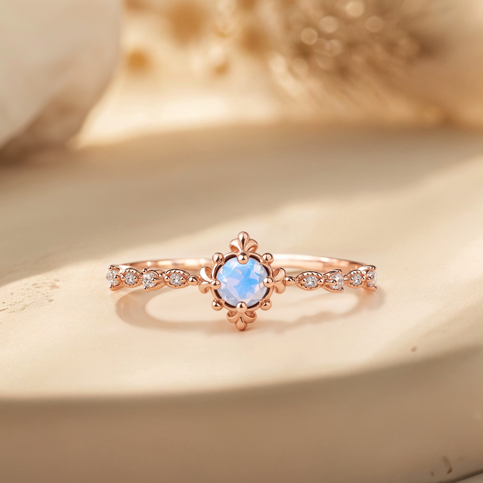 Vintage Sparkling Moonstone Engagement Ring