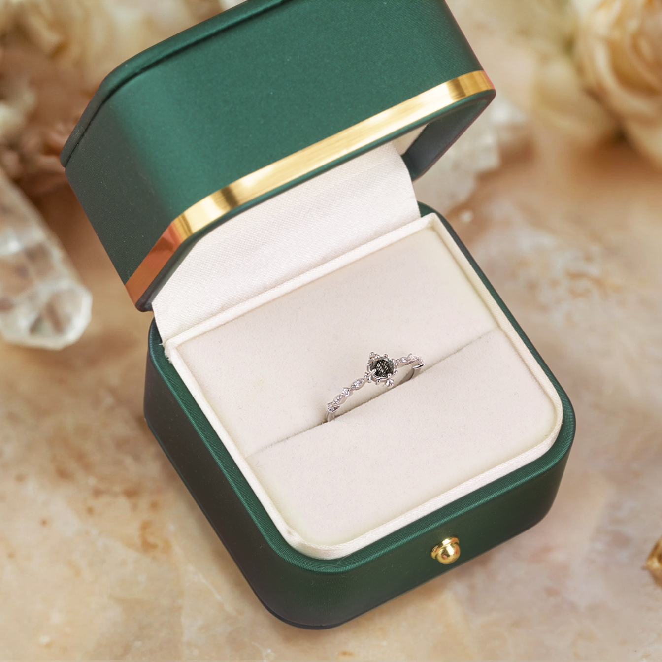 Sparkling Black Rutilated Engagement Ring