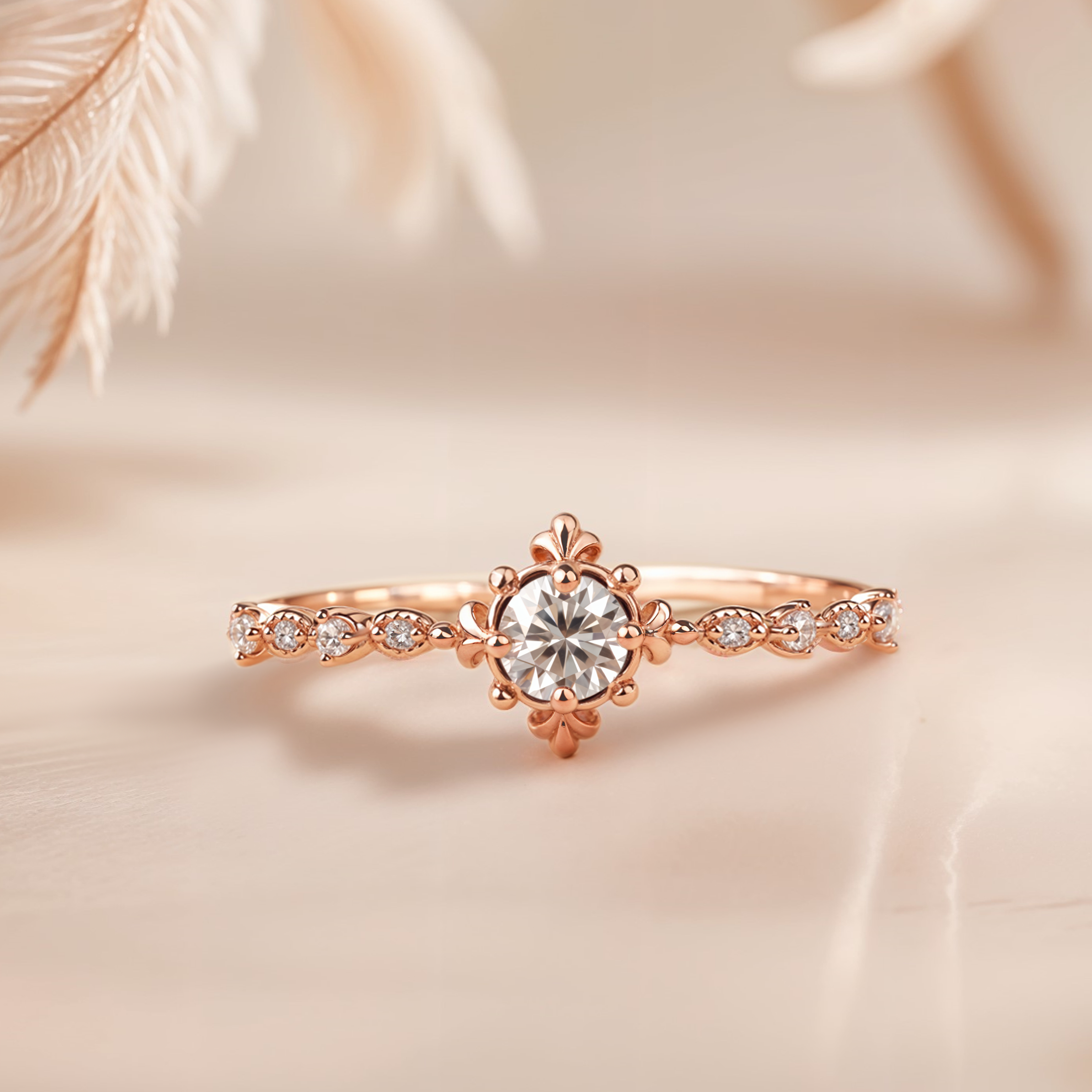 Unique Vintage Moissanite Engagement Ring