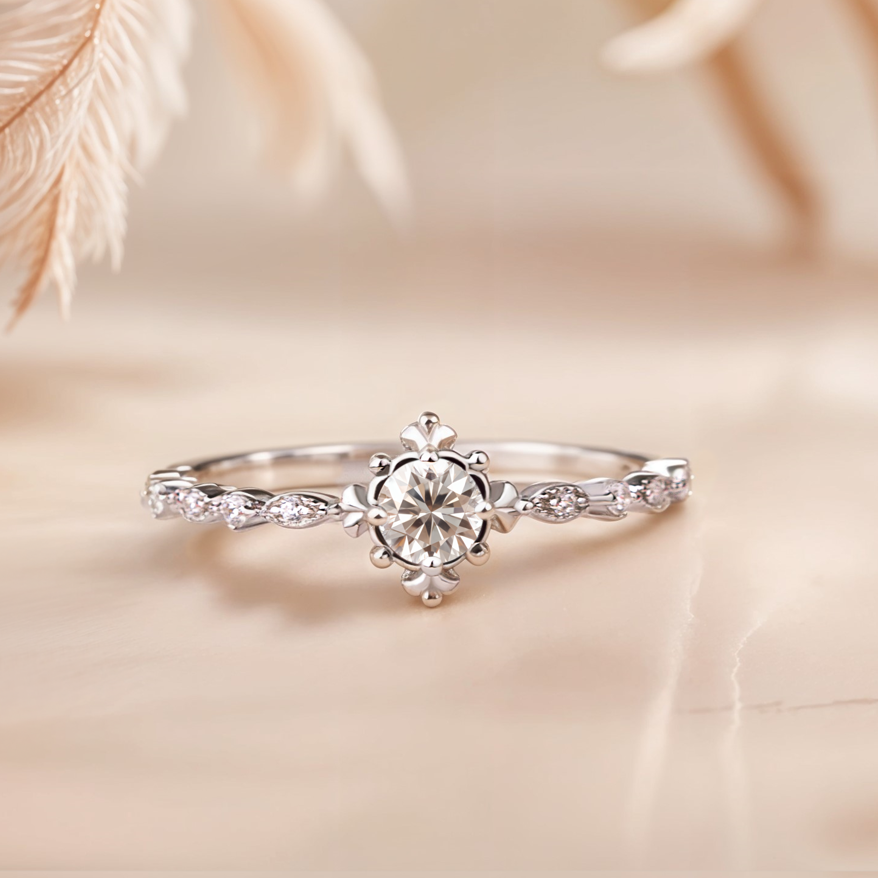 Unique Vintage Moissanite Engagement Ring