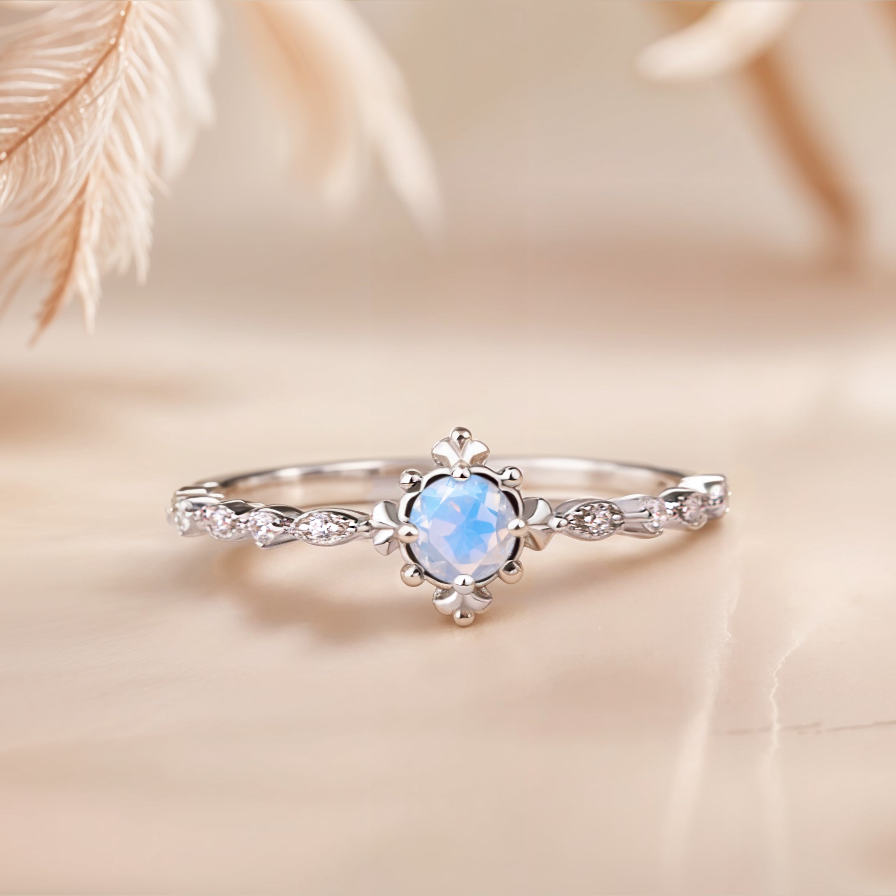 Vintage Sparkling Moonstone Engagement Ring