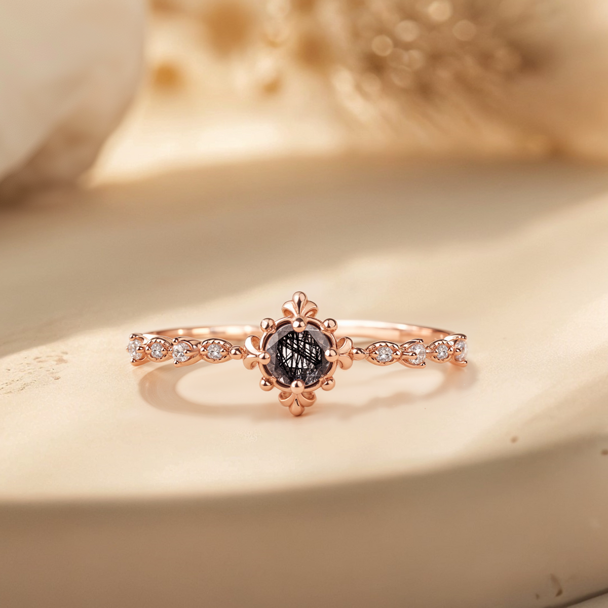 Dainty Black Rutilated Affair | Unique 24K Gold-Plated Engagement Dainty Black Rutilated Affair | Unique 24K Gold-Plated Engagement