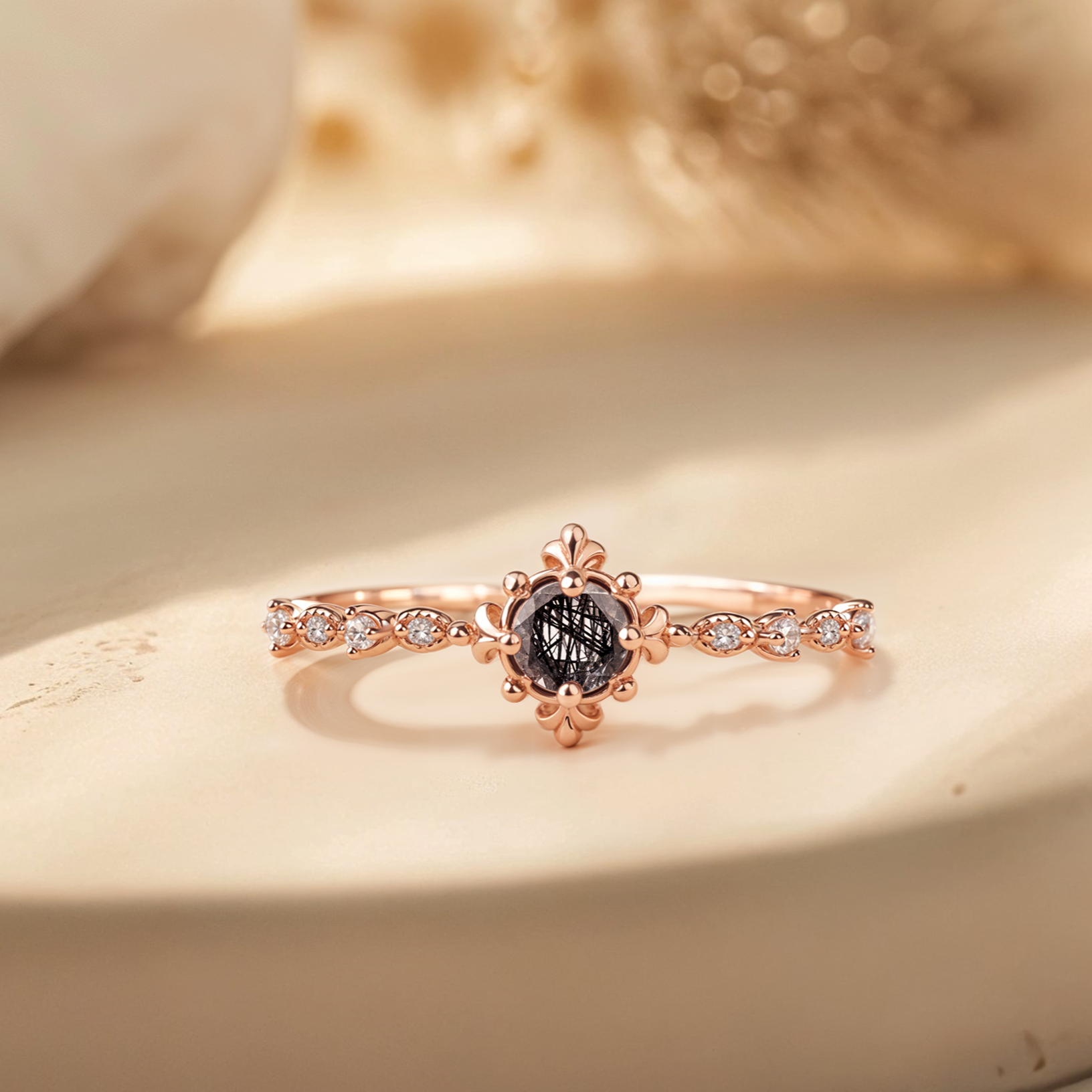 Sparkling Black Rutilated Engagement Ring