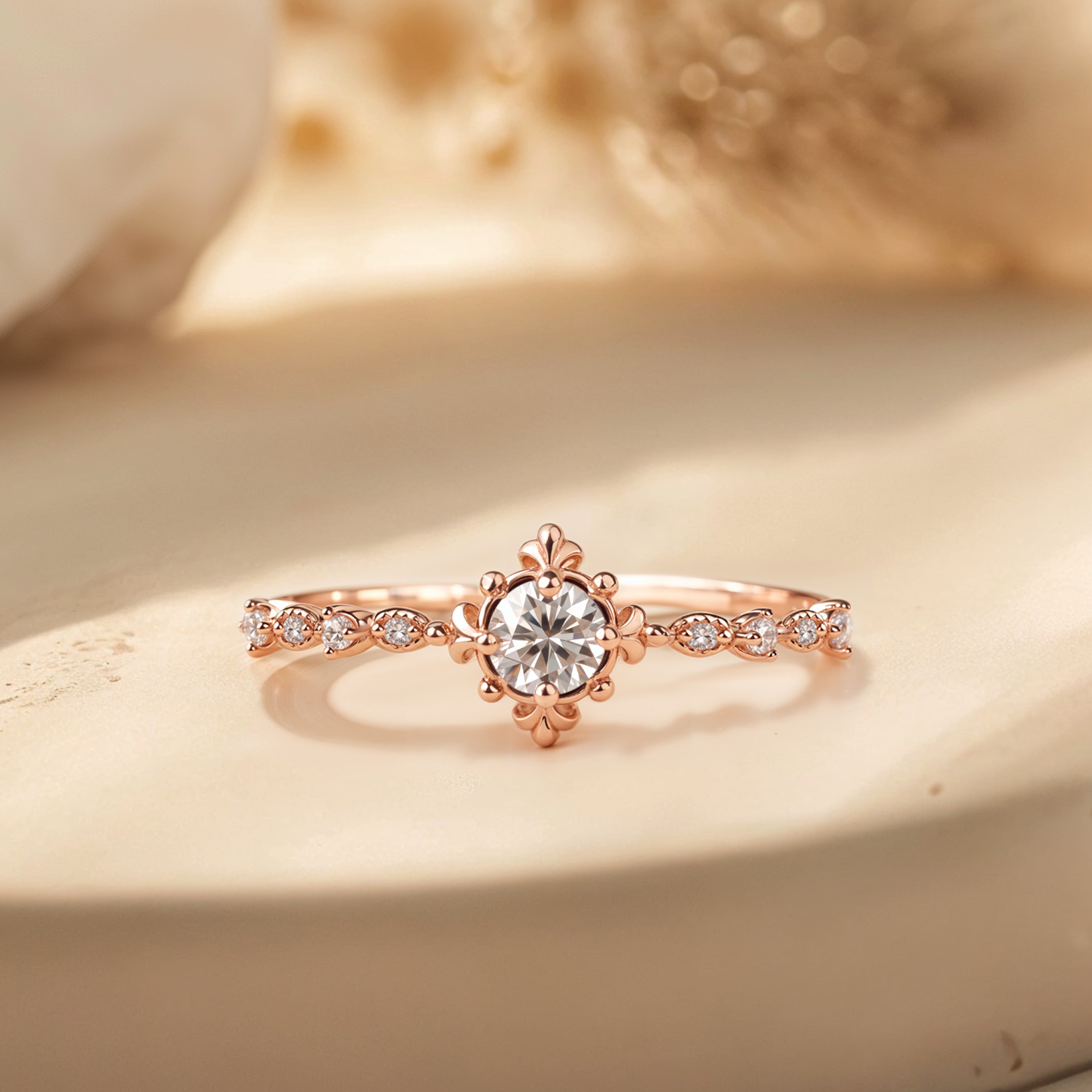 Unique Vintage Moissanite Engagement Ring