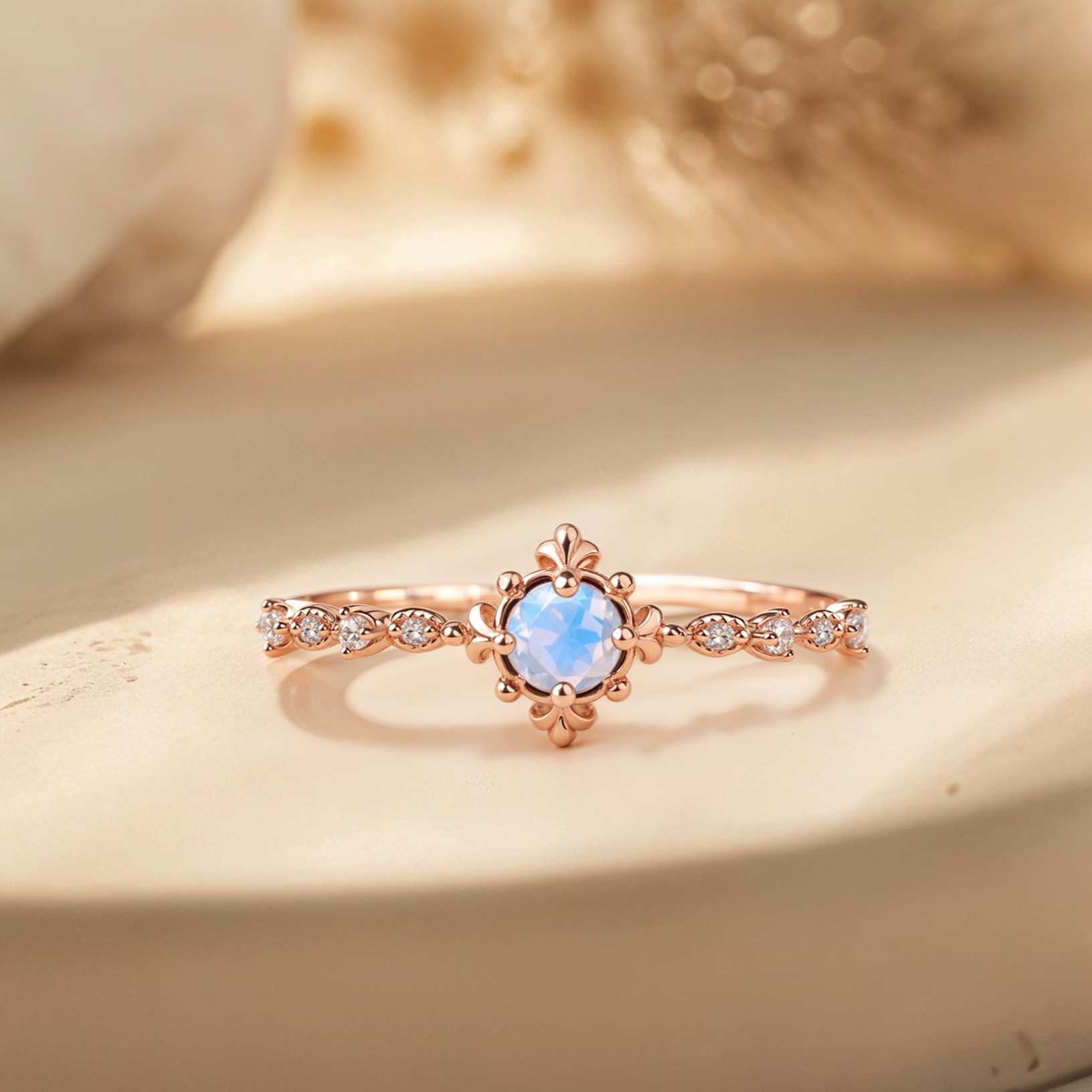 Vintage Sparkling Moonstone Engagement Ring