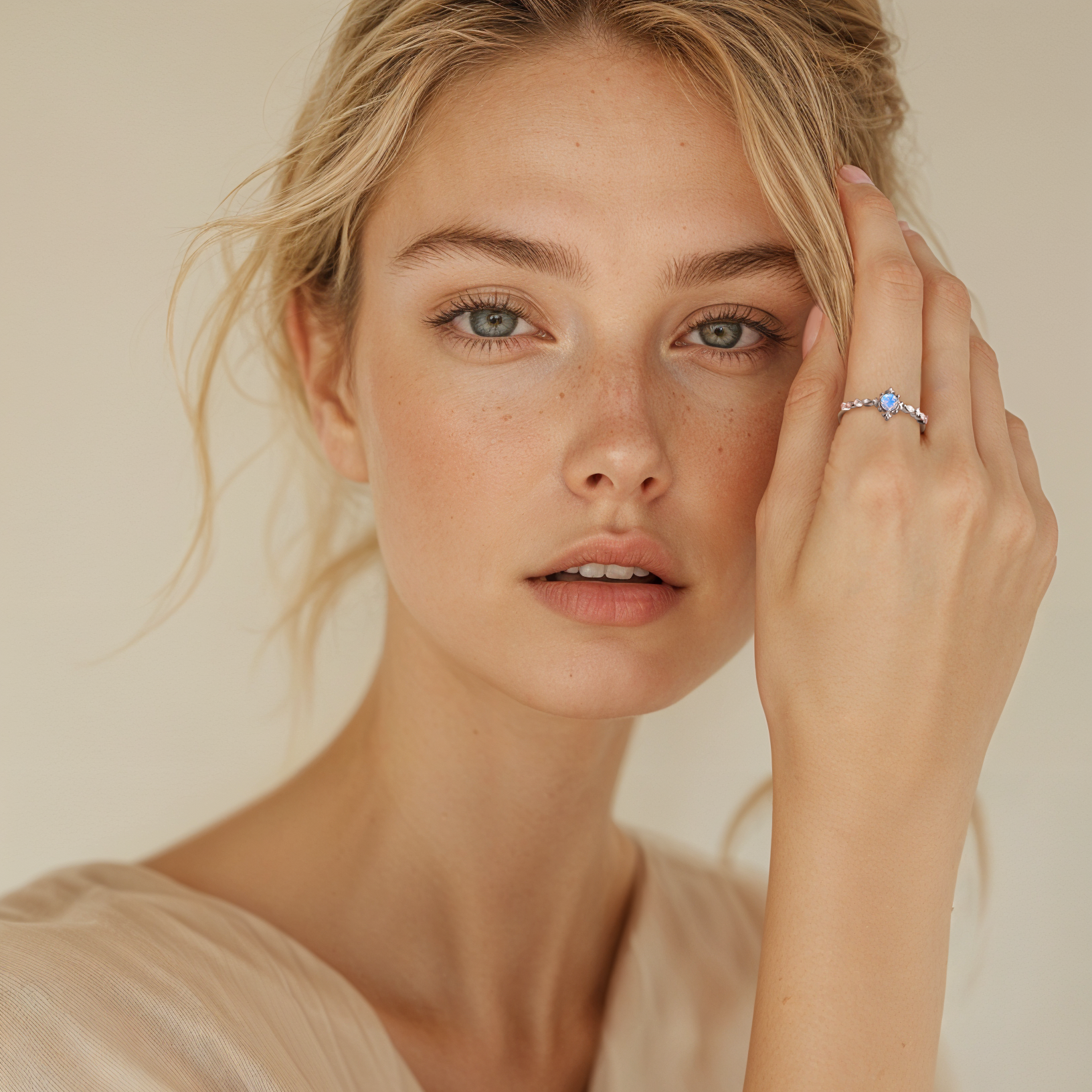 Vintage Sparkling Moonstone Engagement Ring