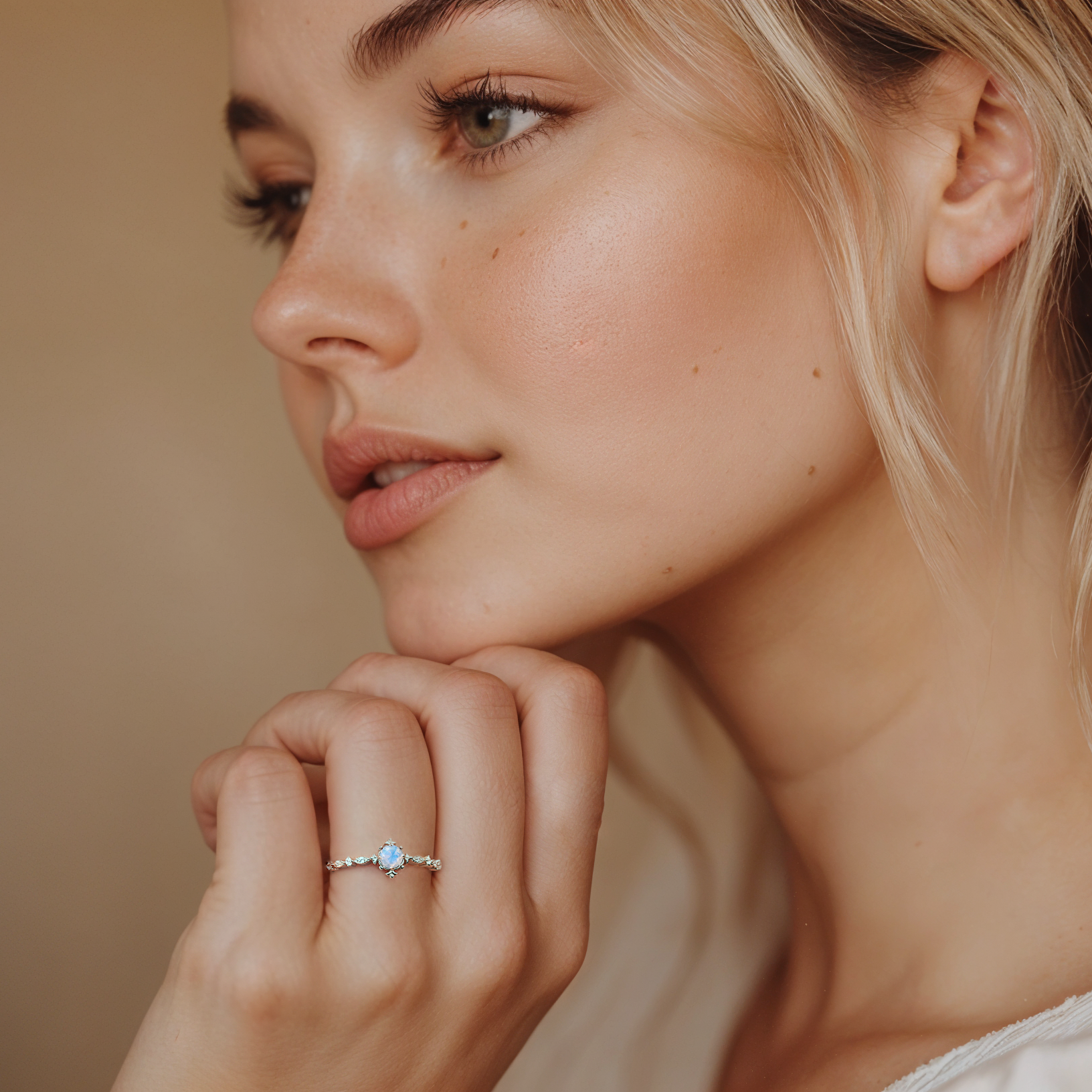 Vintage Sparkling Moonstone Engagement Ring