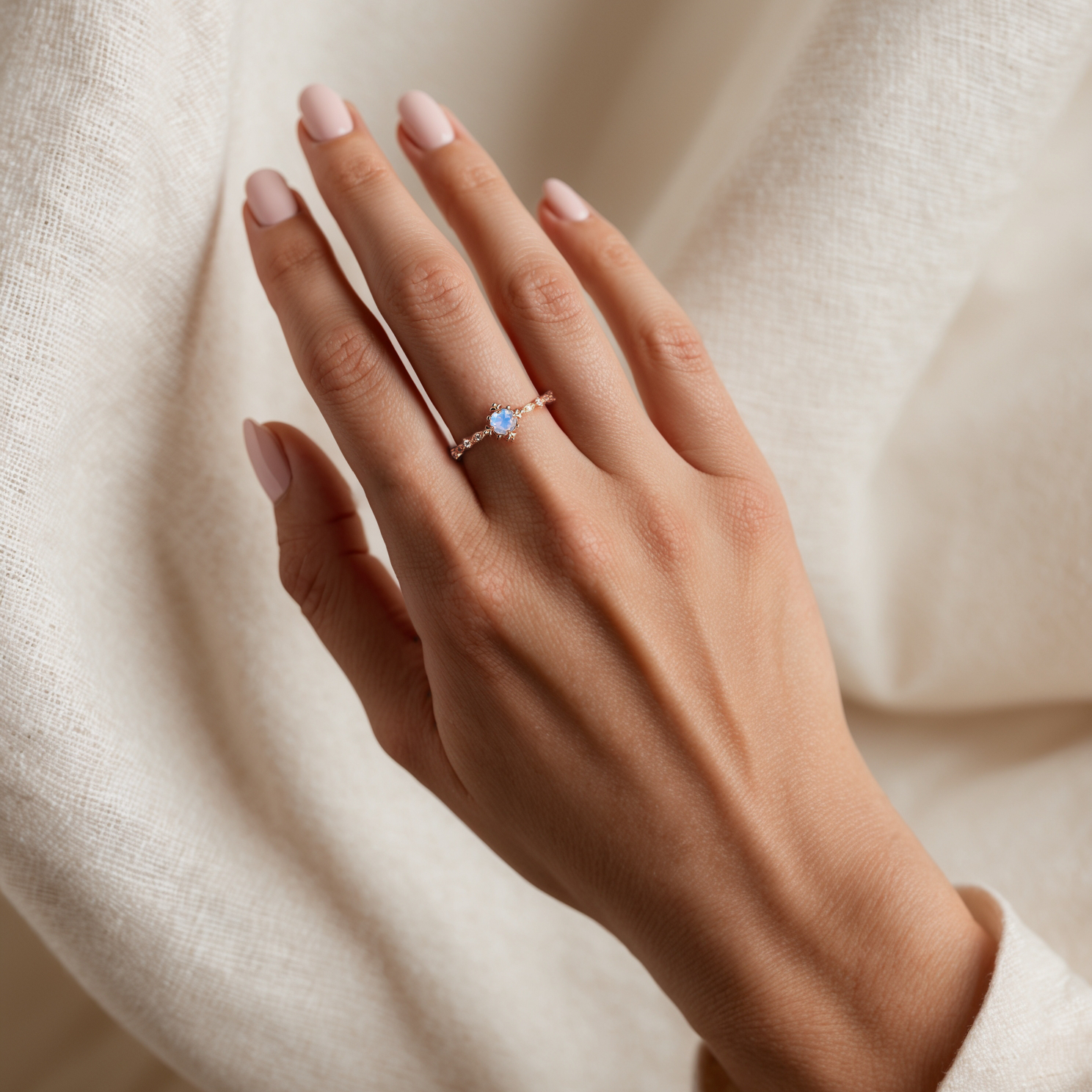 Vintage Sparkling Moonstone Engagement Ring