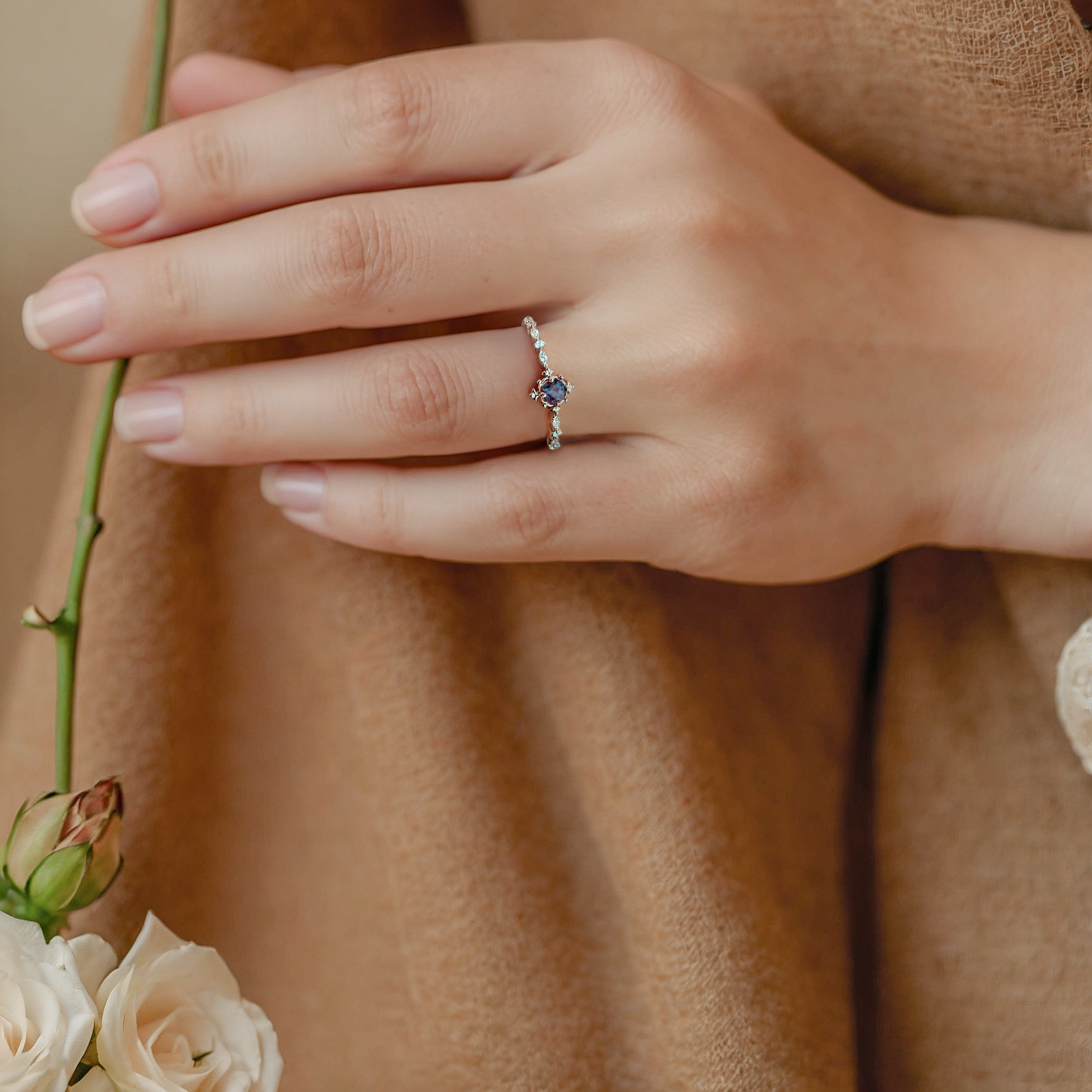 Alexandrite Engagement Sparkling Ring