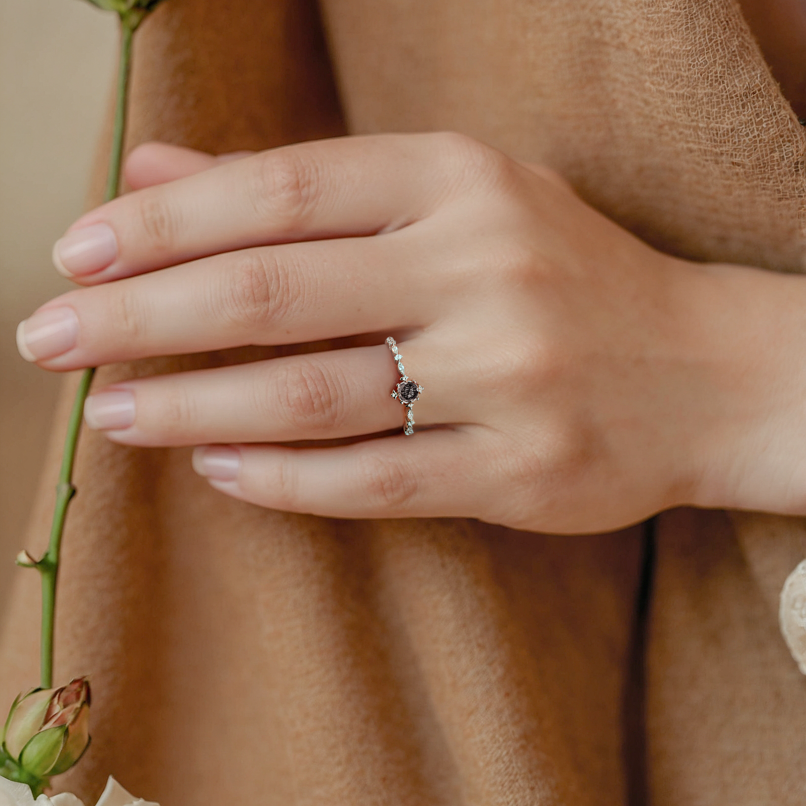 Sparkling Black Rutilated Engagement Ring