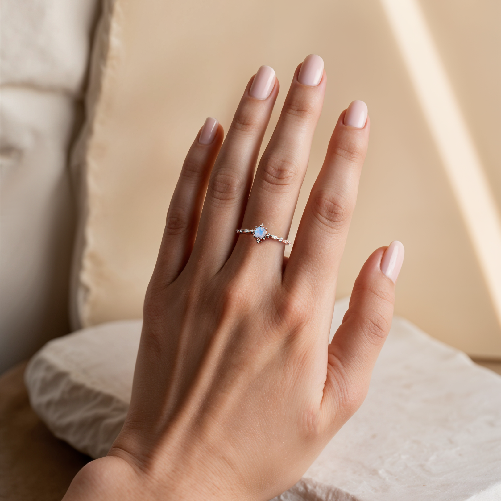 Vintage Sparkling Moonstone Engagement Ring