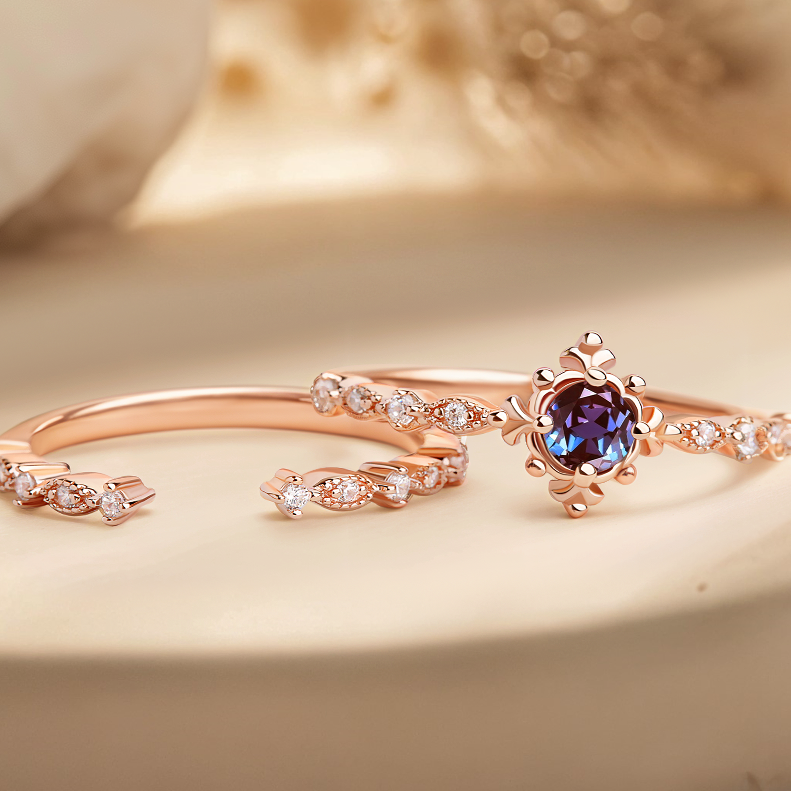 Art Deco Color Changing Ring Set