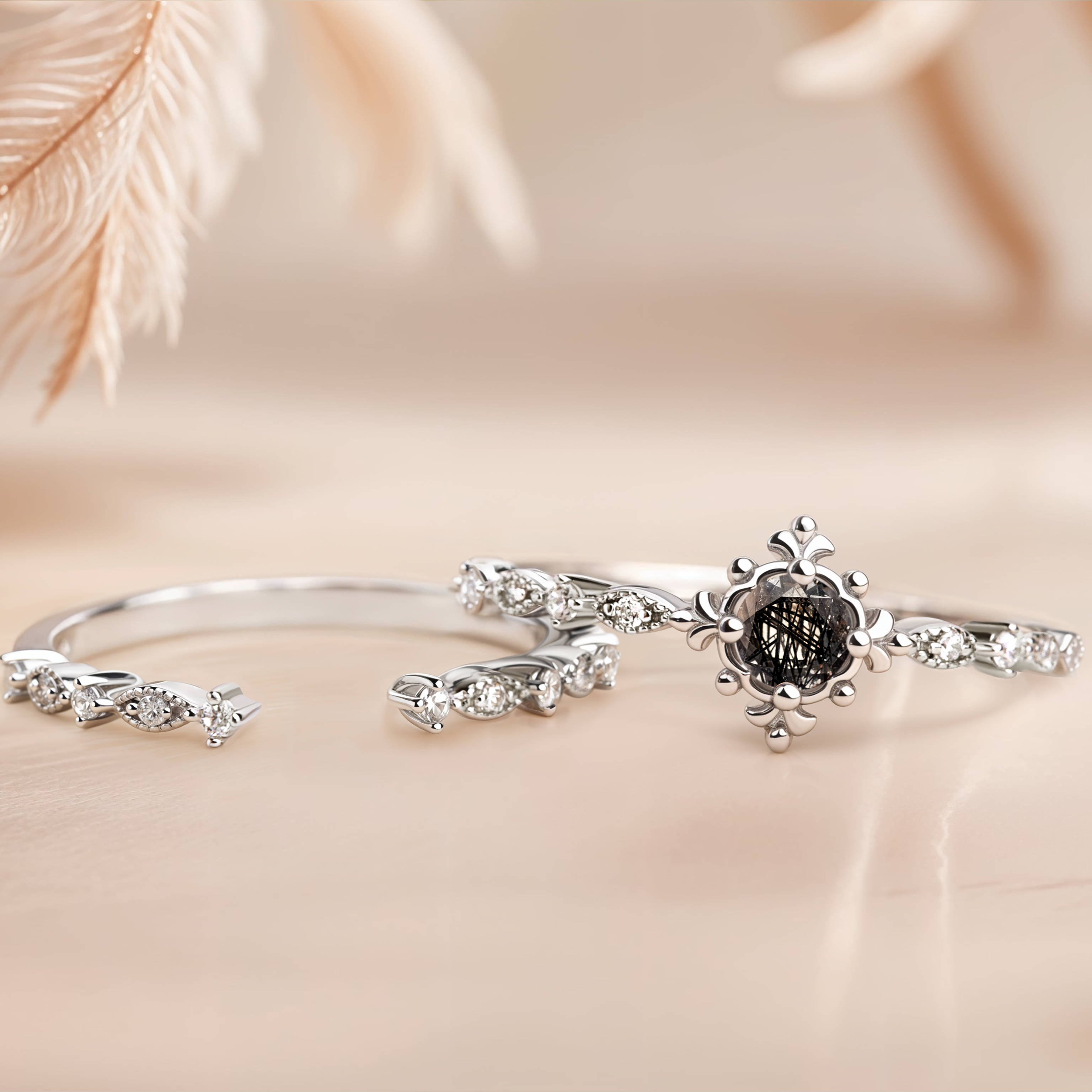 Black Rutilated Bridal Set