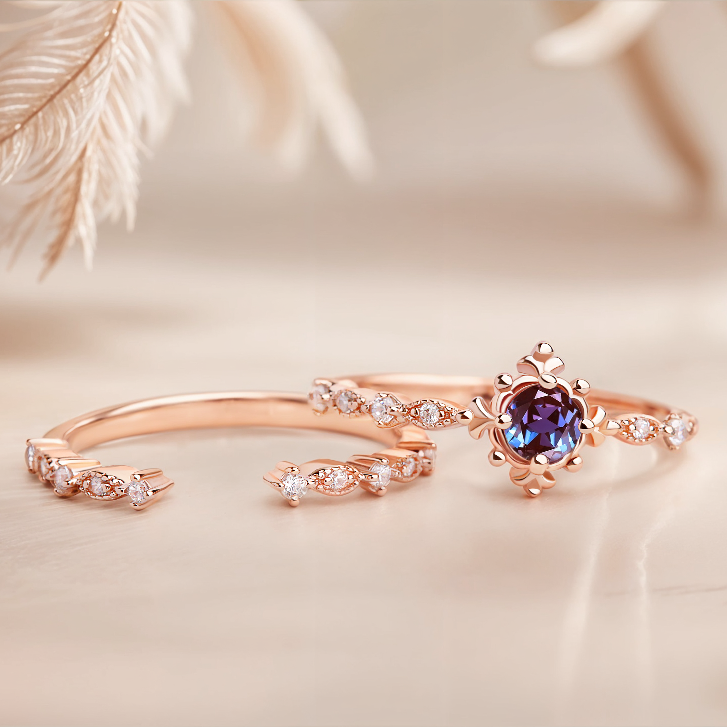 Art Deco Color Changing Ring Set