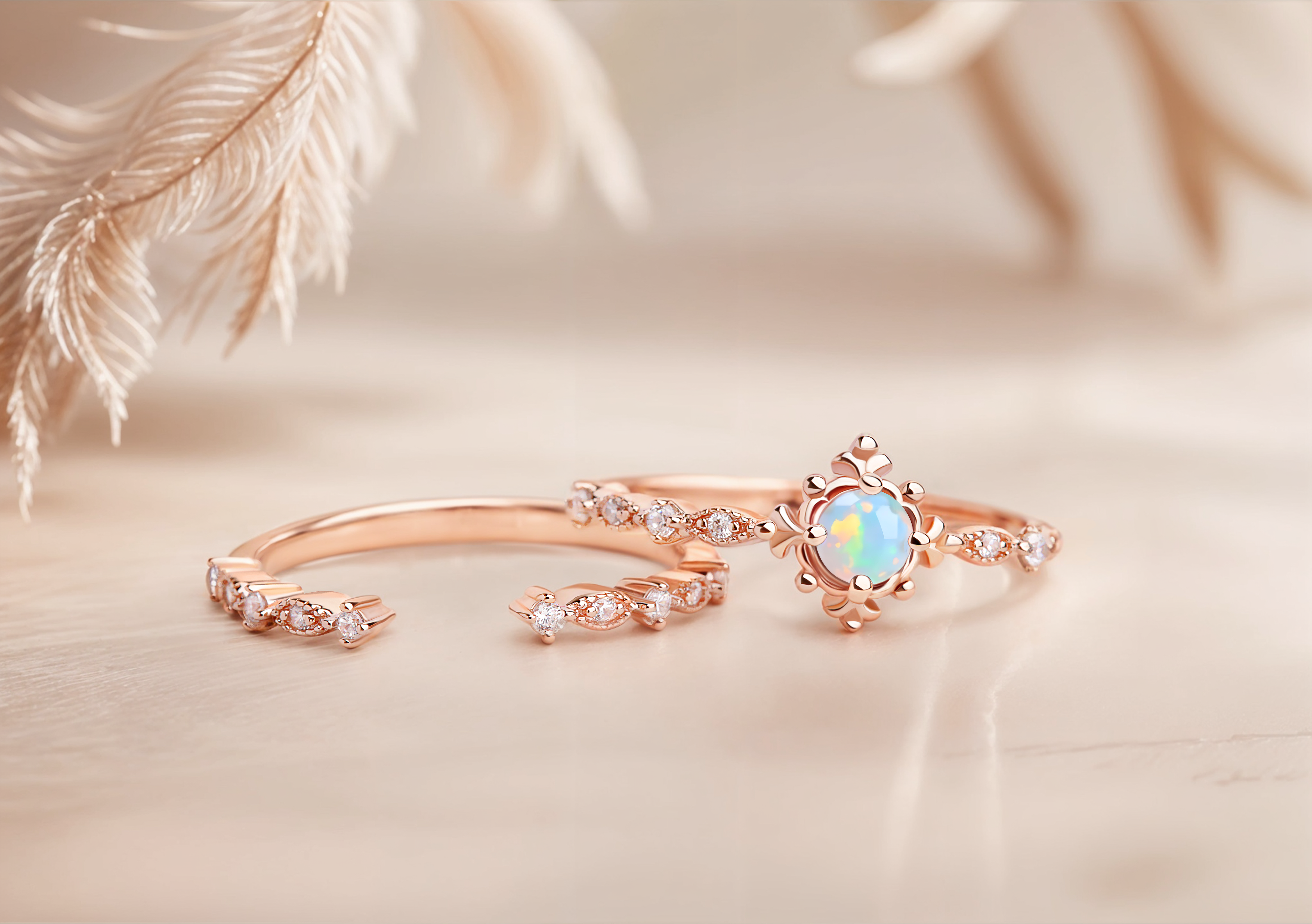 Opal Wedding Ring Set