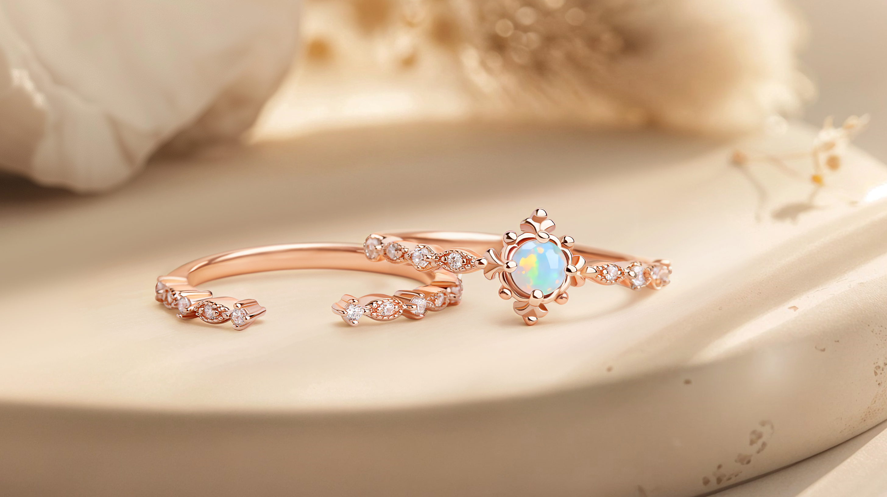 Opal Wedding Ring Set