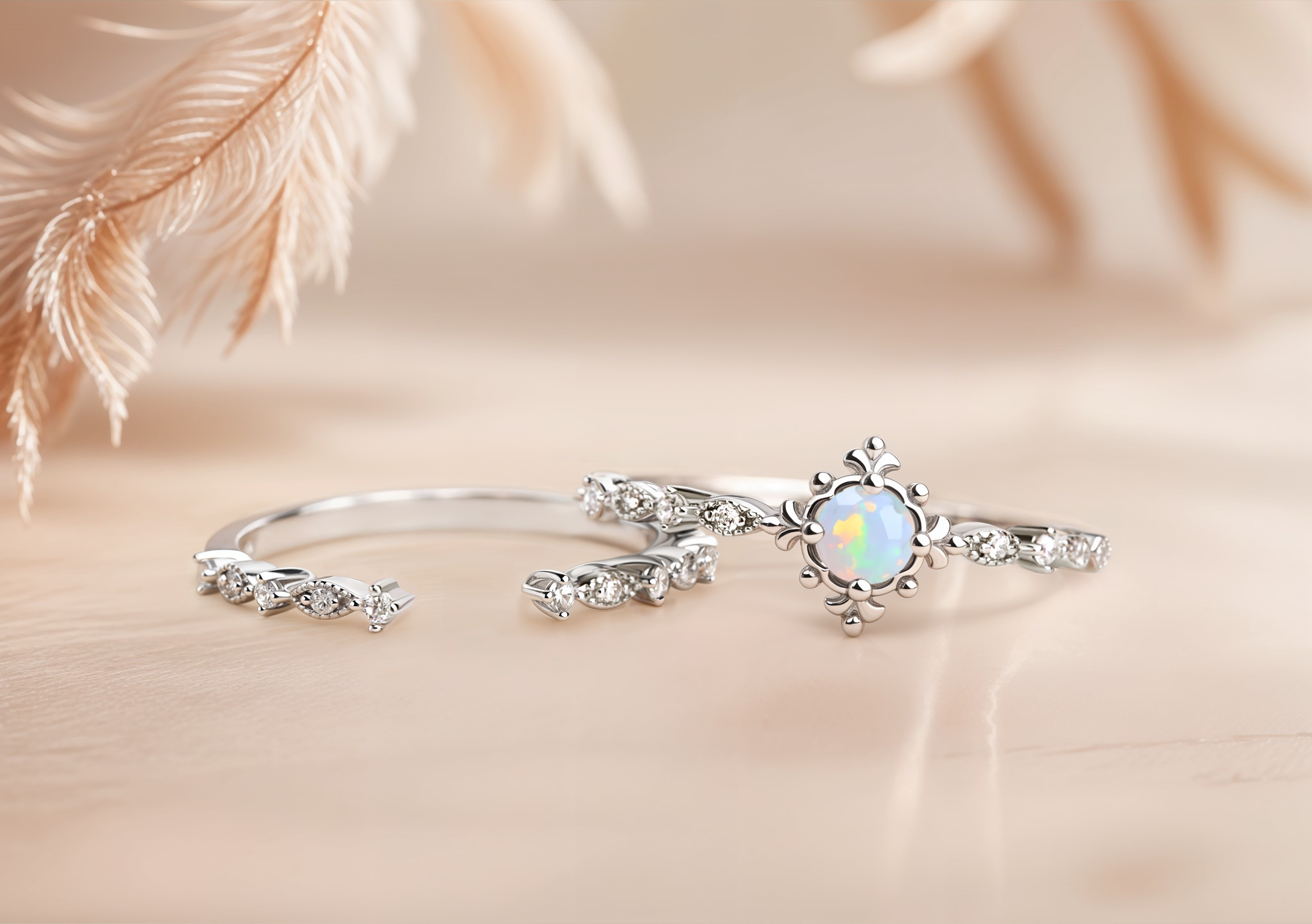 Opal Wedding Ring Set
