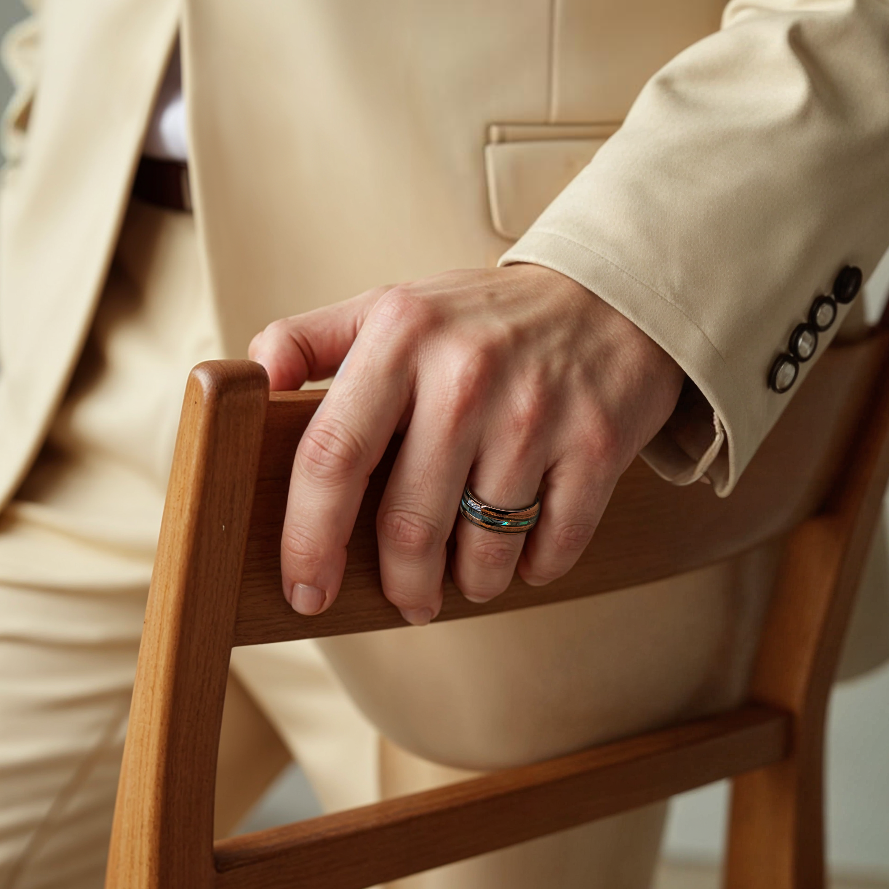 Hawaiian Koa Wood & Abalone Shell Unique Nature Men's Wedding Band