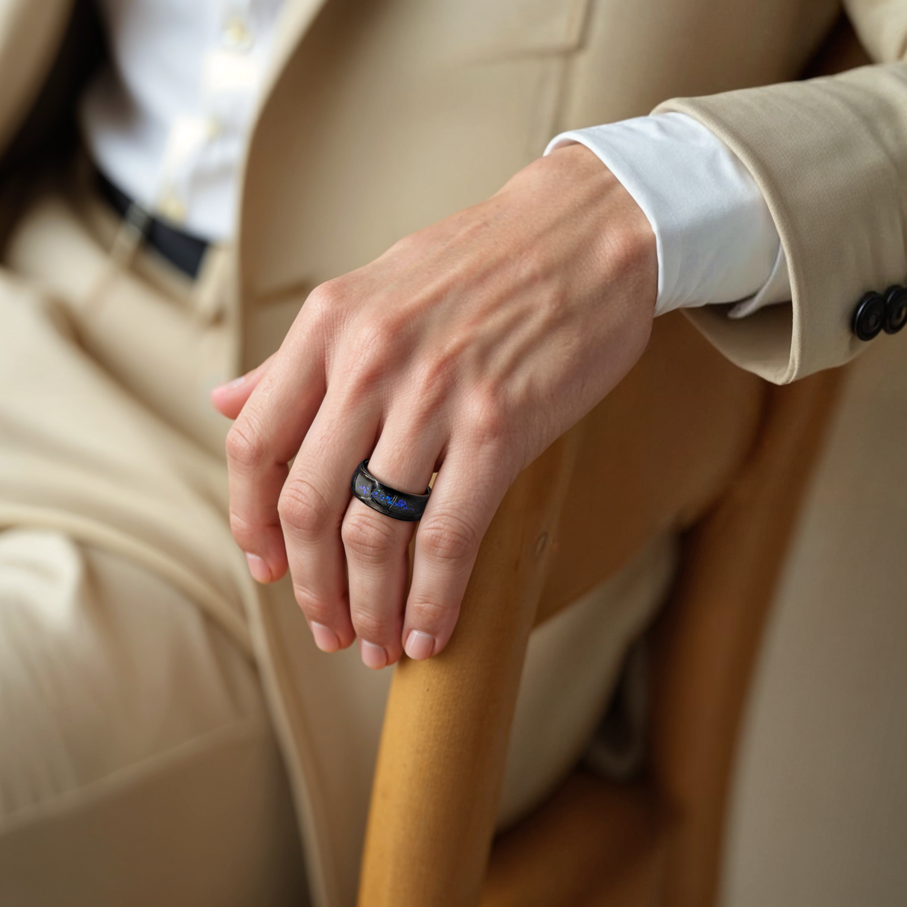 Unique Aqua Tungsten Wedding Ring