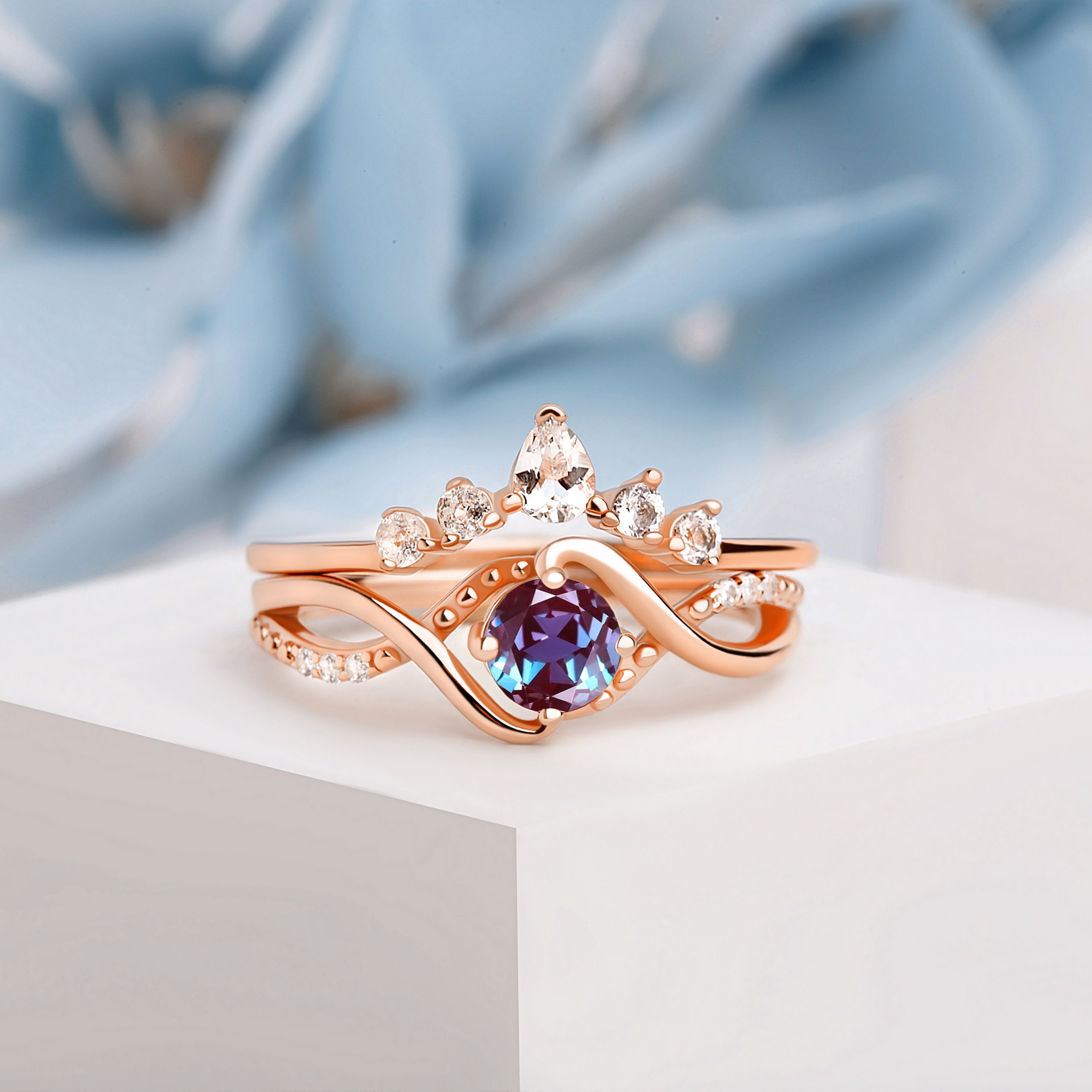 Angel Alexandrite Bridal Ring Set