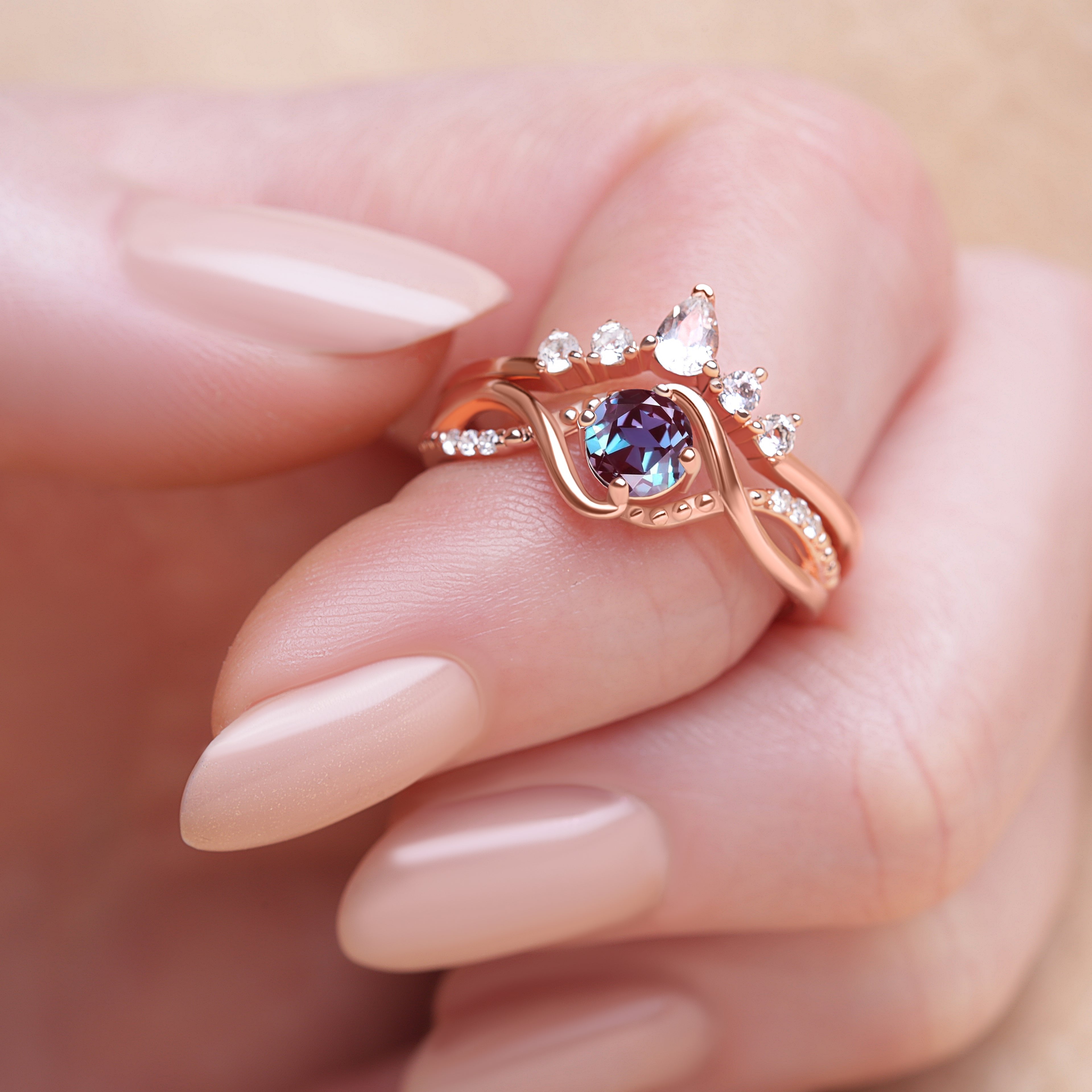 Angel Alexandrite Bridal Ring Set