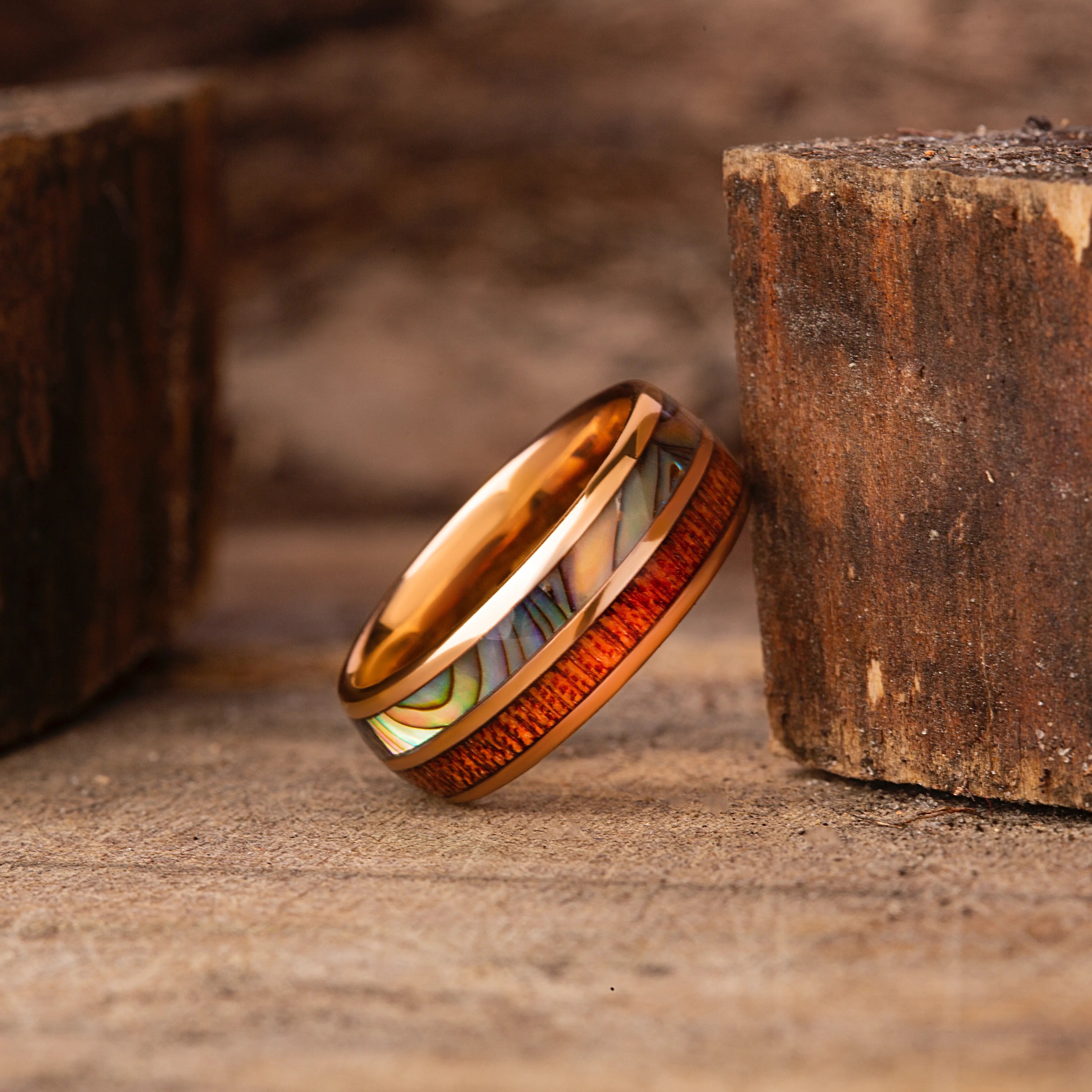 Koa Wood & Abalone Shell Ring: Hawaiian Men's Wedding Band