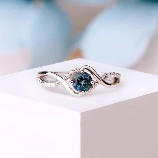 Medium distance view of the June Birthstone Elegance ring showcasing its elegant design and Alexandrite gemstone