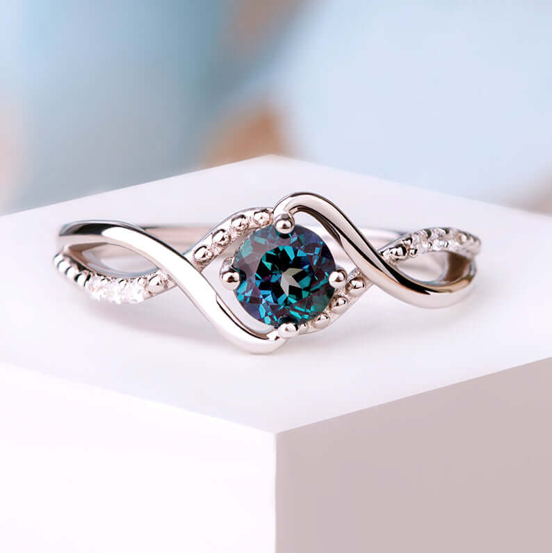 Vintage Alexandrite ring in 24k rose gold vermeil with June birthstone gemstone.