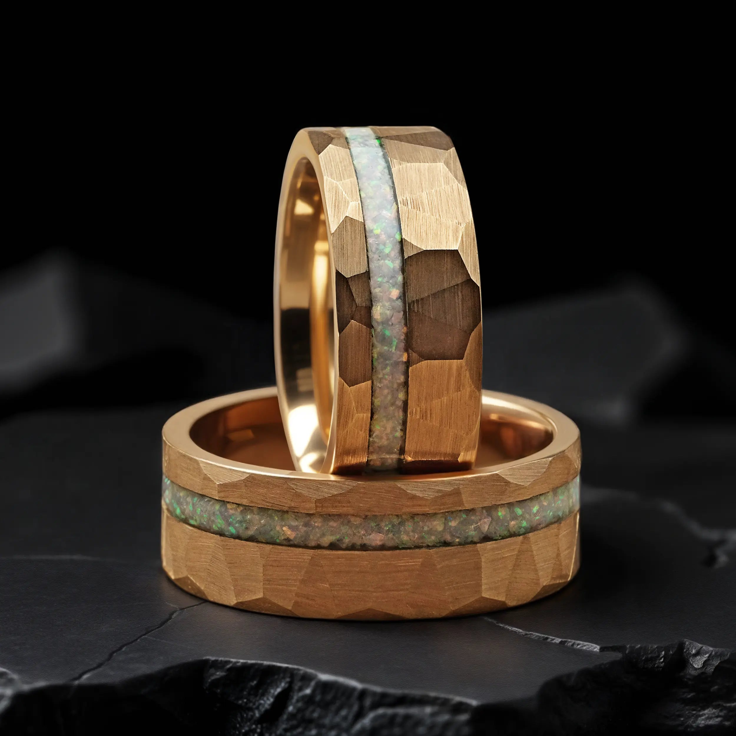 Rose Gold Tungsten Opal Wedding Ring