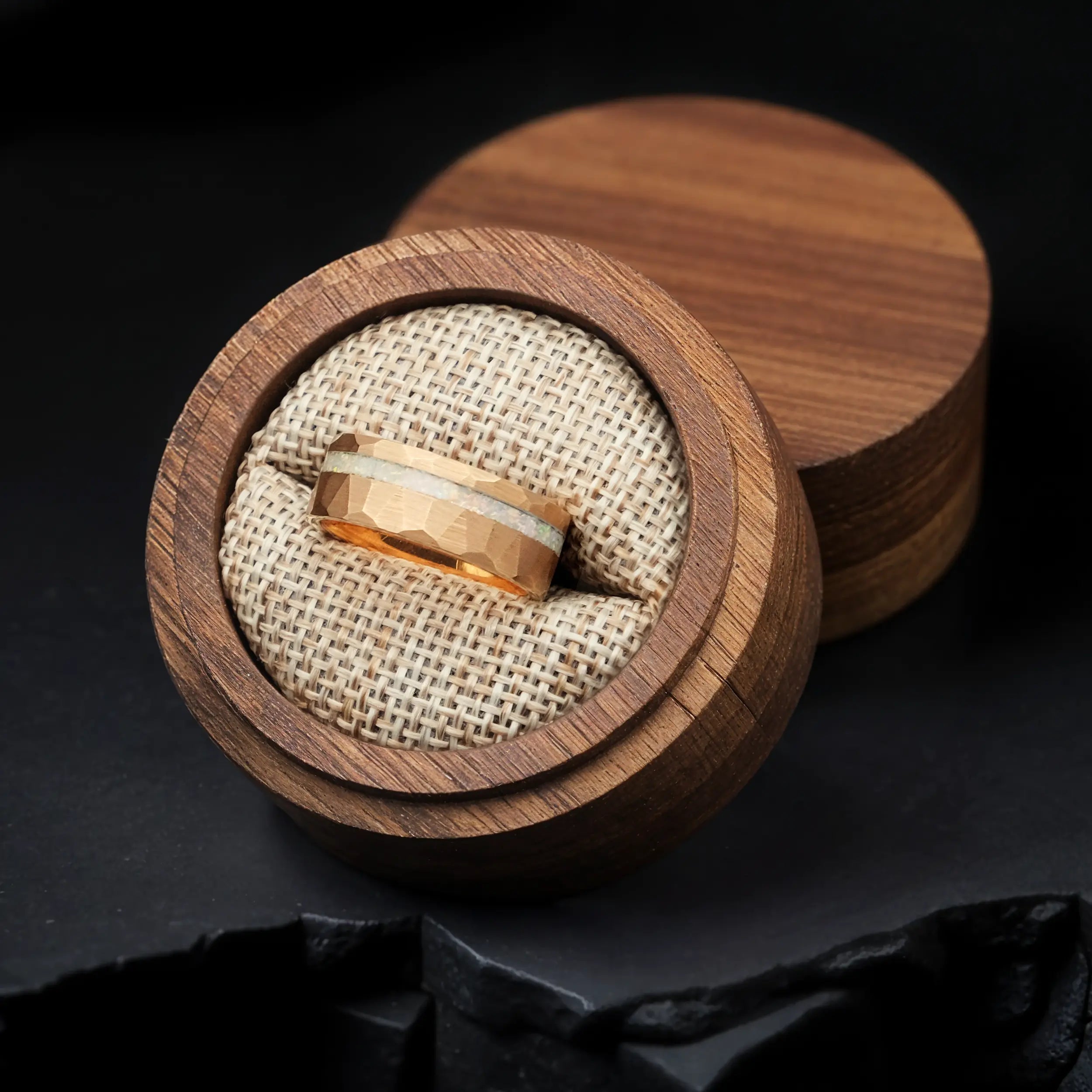 Rose Gold Tungsten Opal Wedding Ring