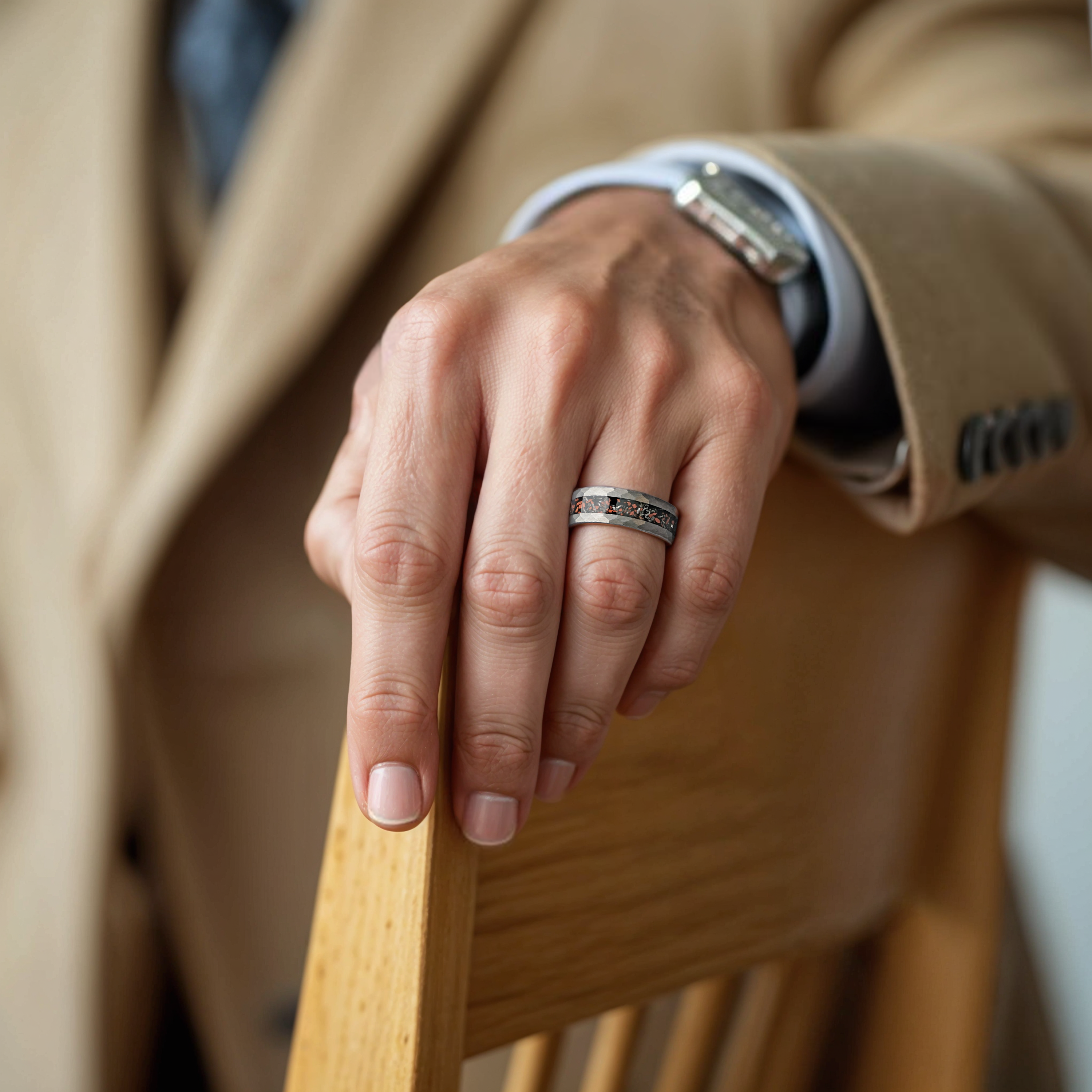 Silver Dinosaur Bone Wedding Ring