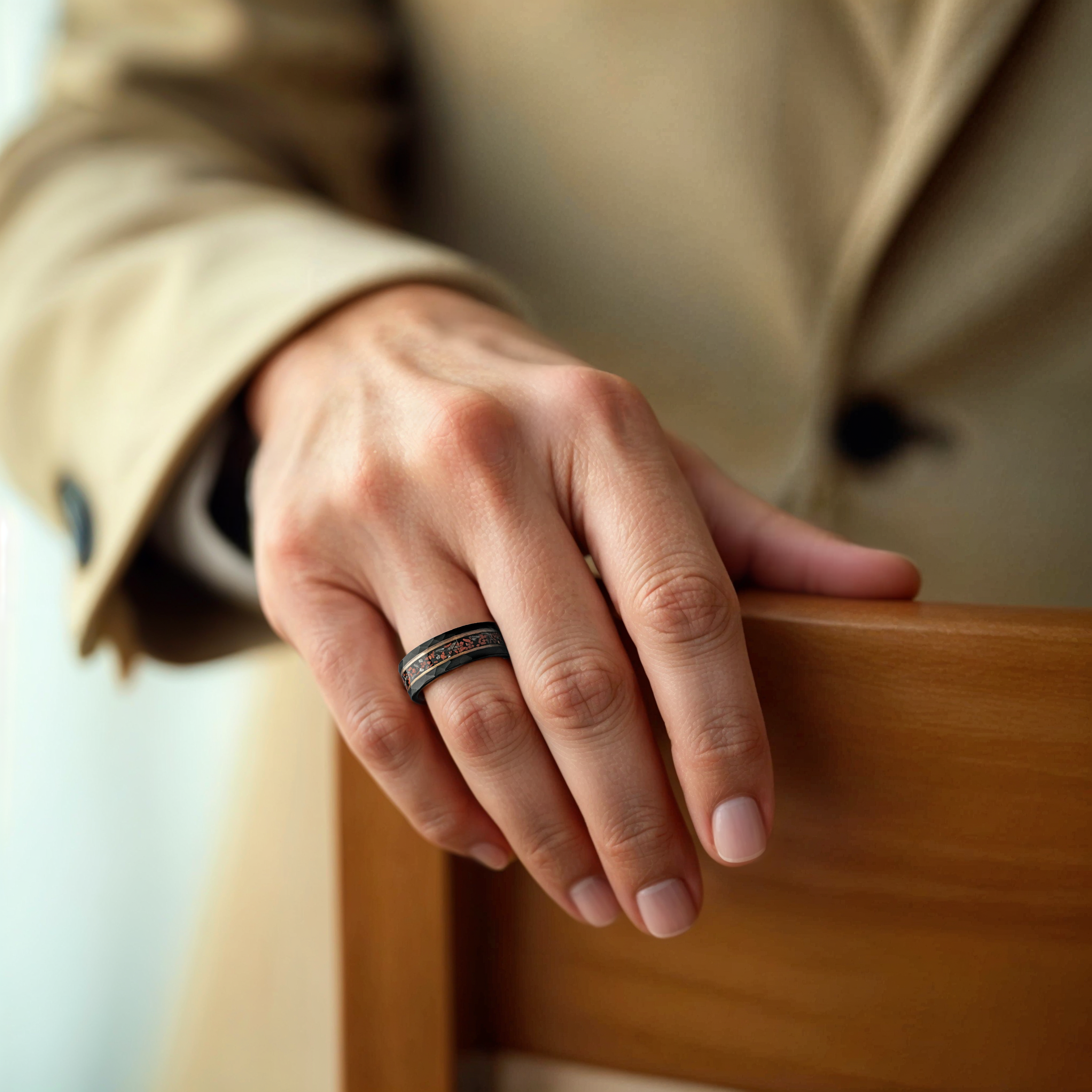 Black Dinosaur Bone Wedding Ring
