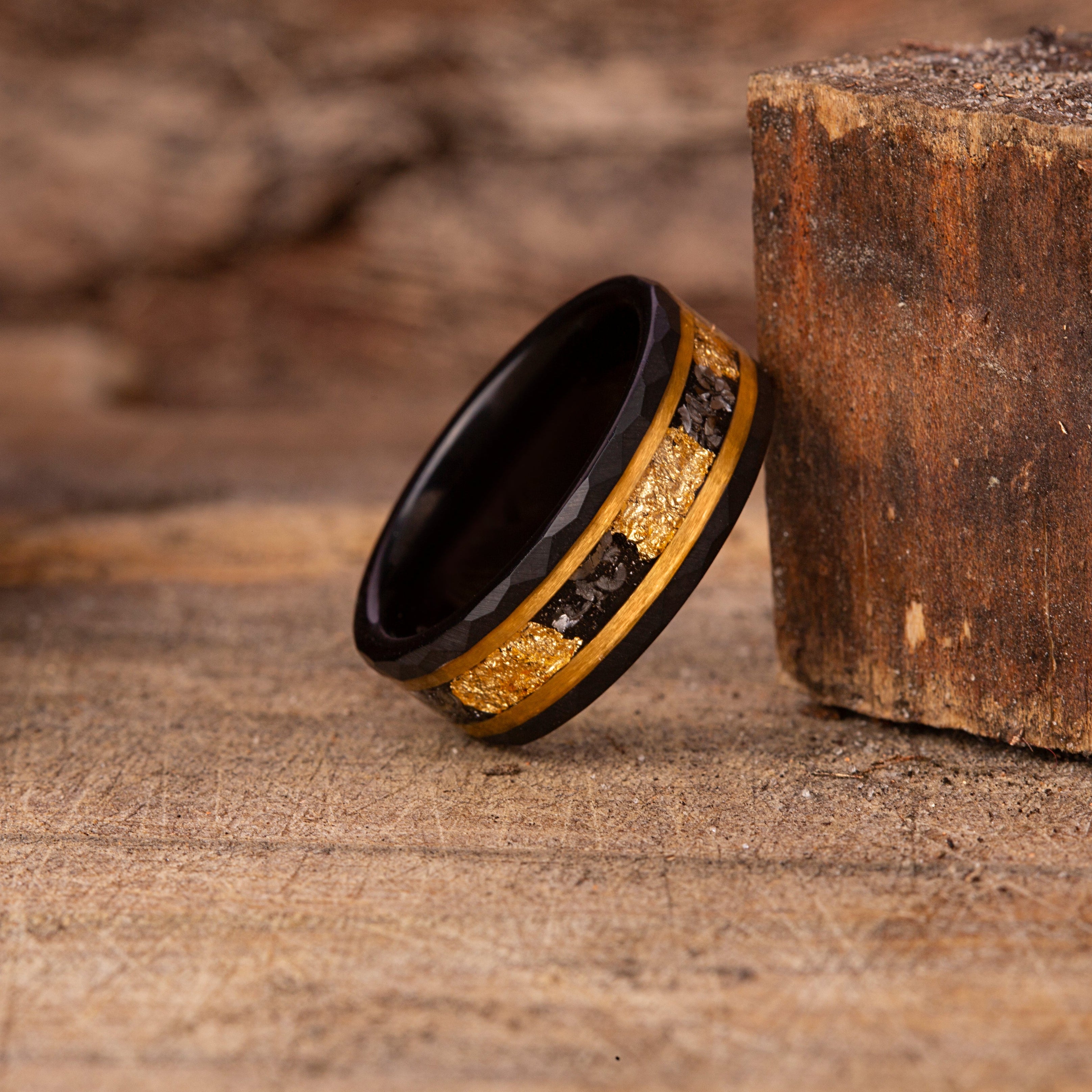 Gold Foil Inlay Black Tungsten Men's Wedding Band