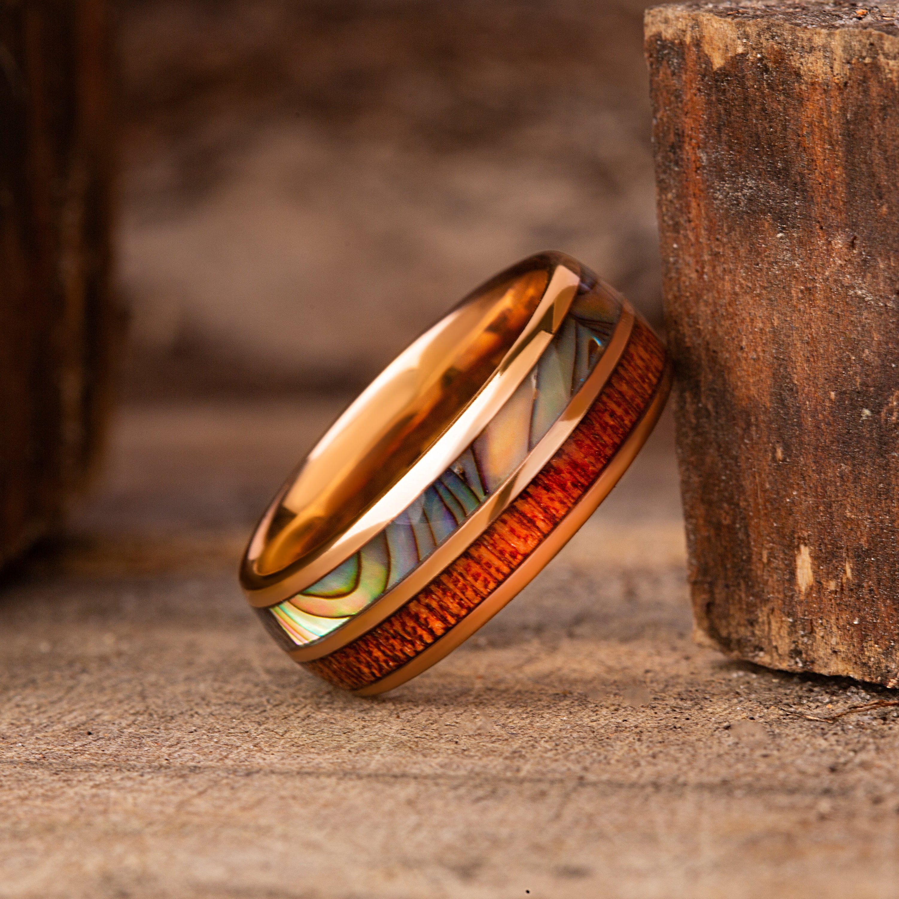 Koa Wood & Abalone Shell Ring: Hawaiian Men's Wedding Band