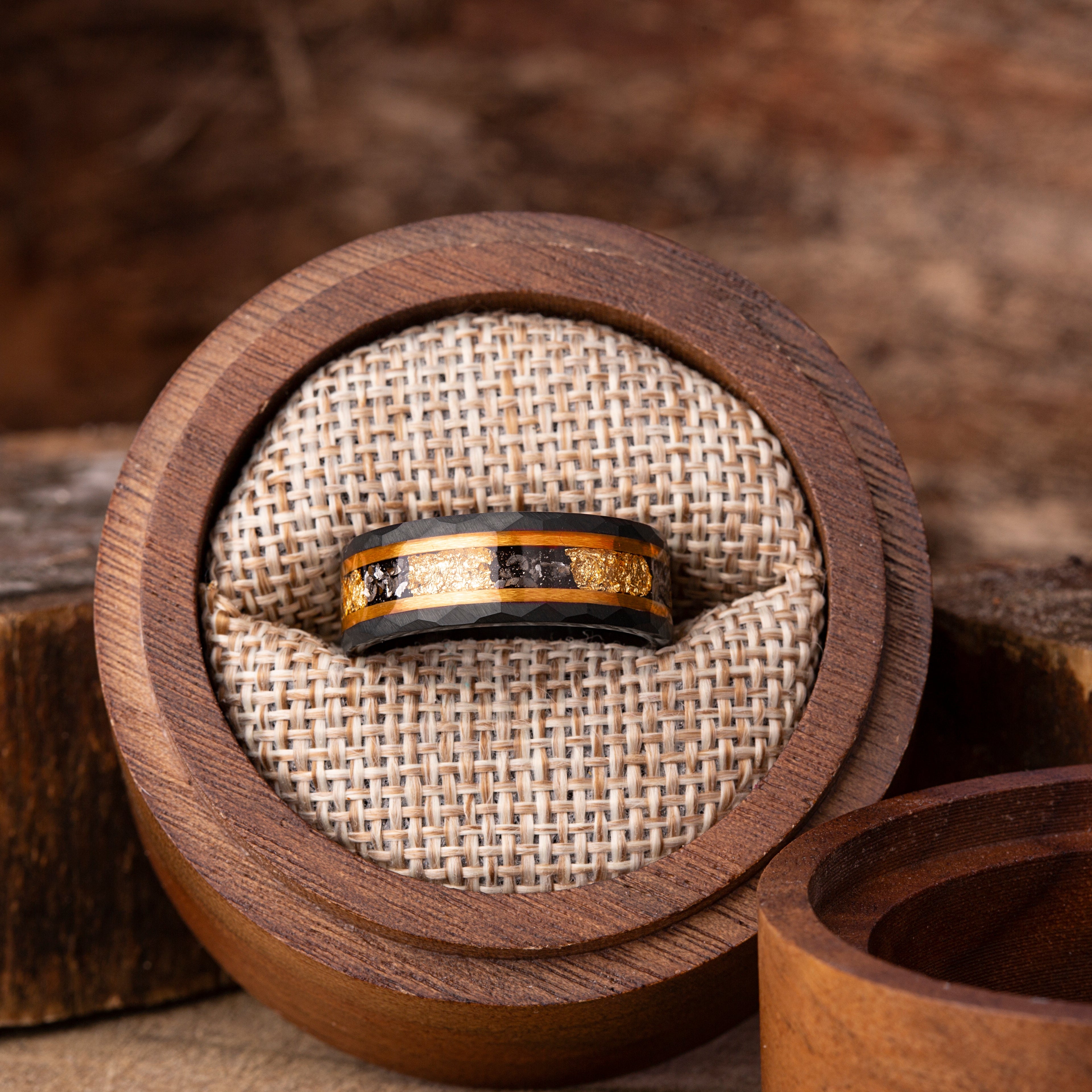 Gold Foil Inlay Black Tungsten Men's Wedding Band