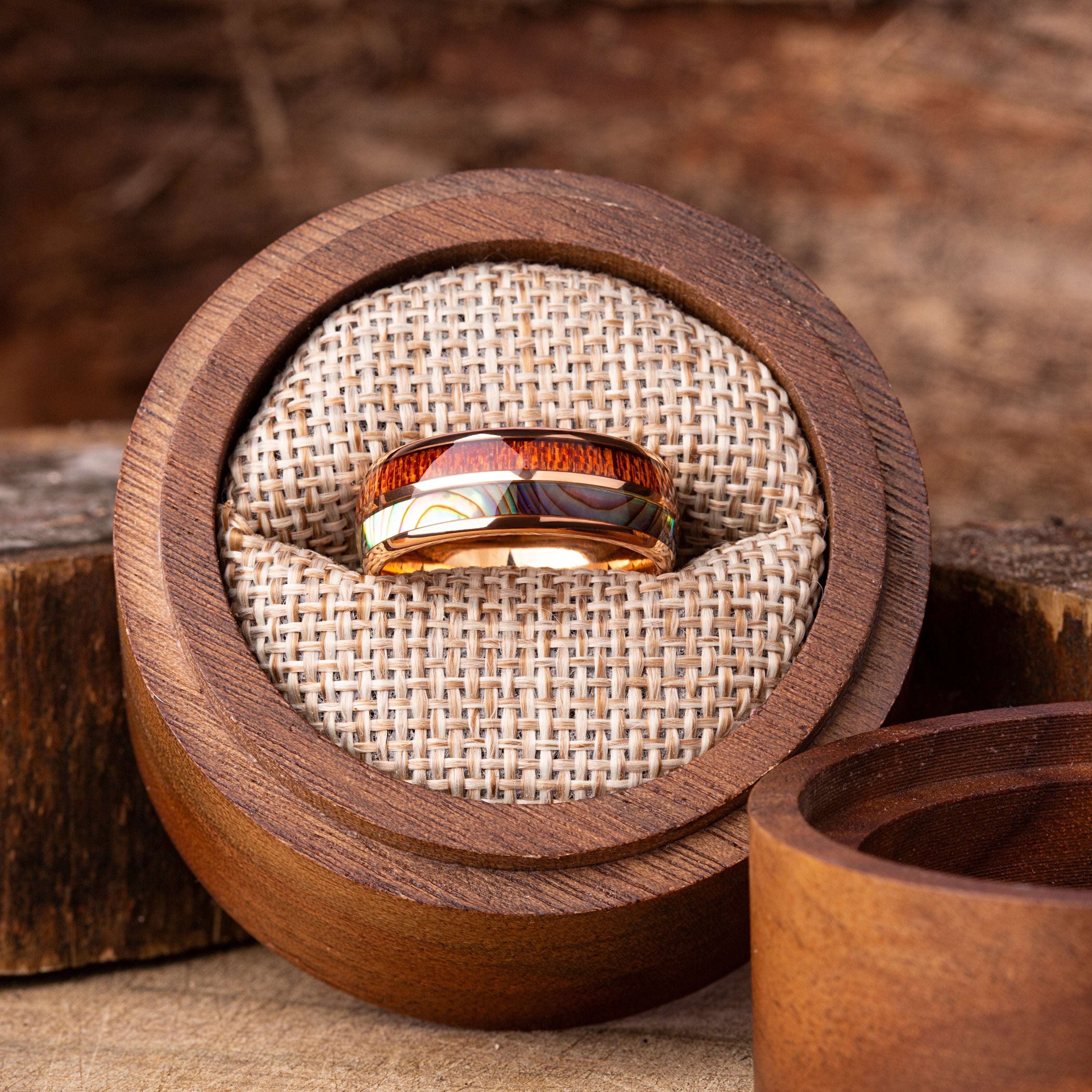 Koa Wood & Abalone Shell Ring: Hawaiian Men's Wedding Band