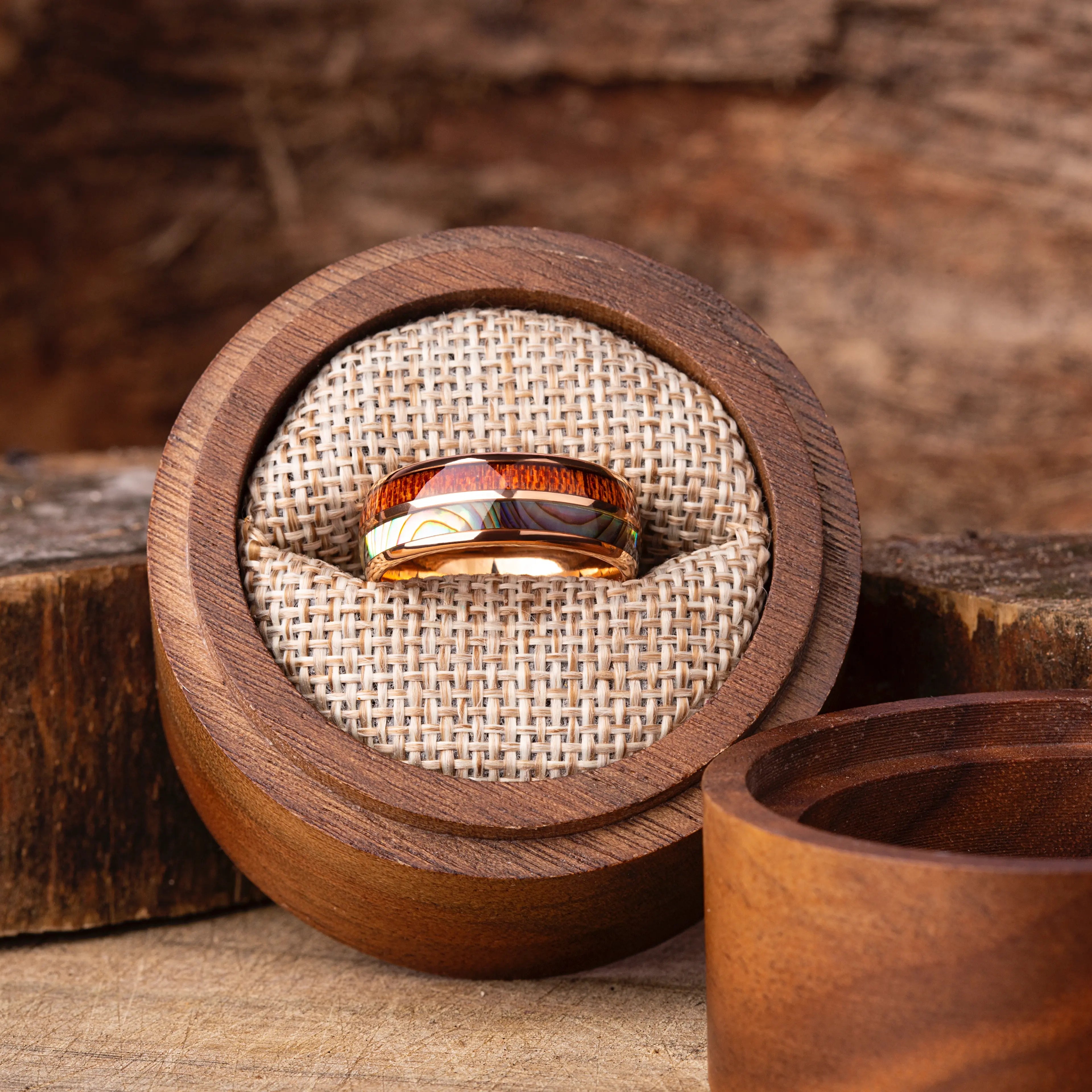 Koa Wood & Abalone Shell Ring: Hawaiian Men's Wedding Band